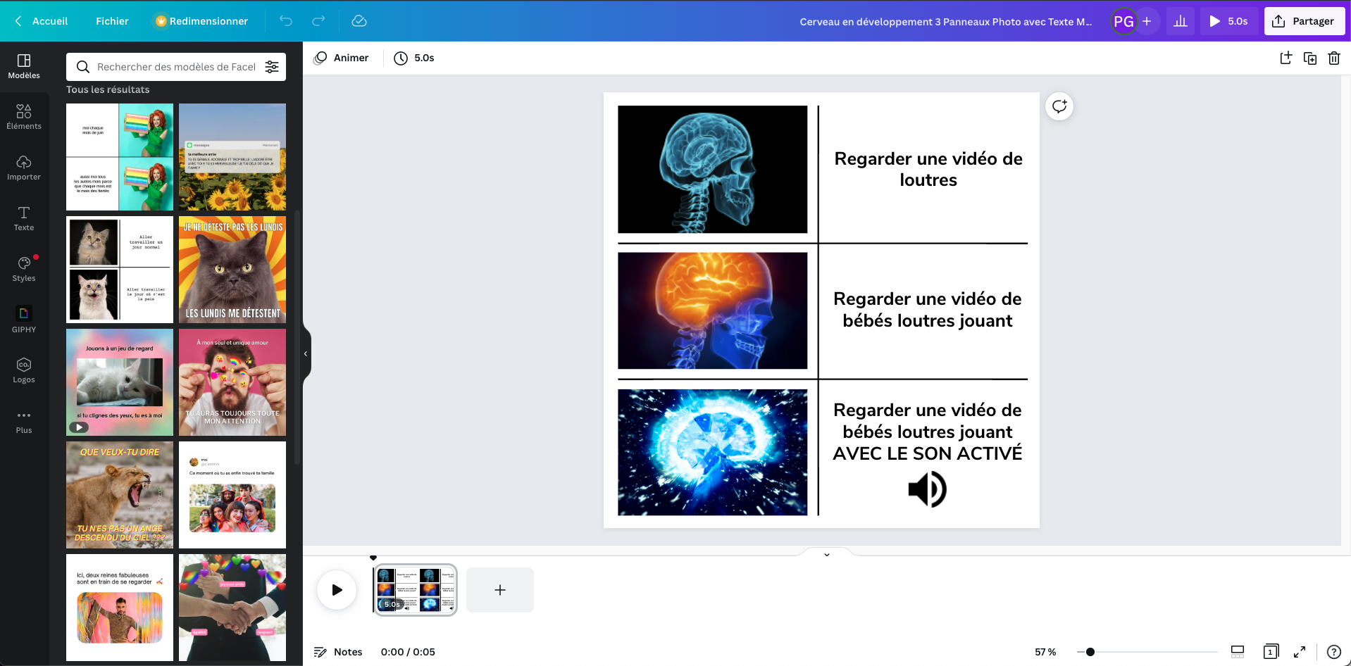 Meme drôle en cours de création dans Canva