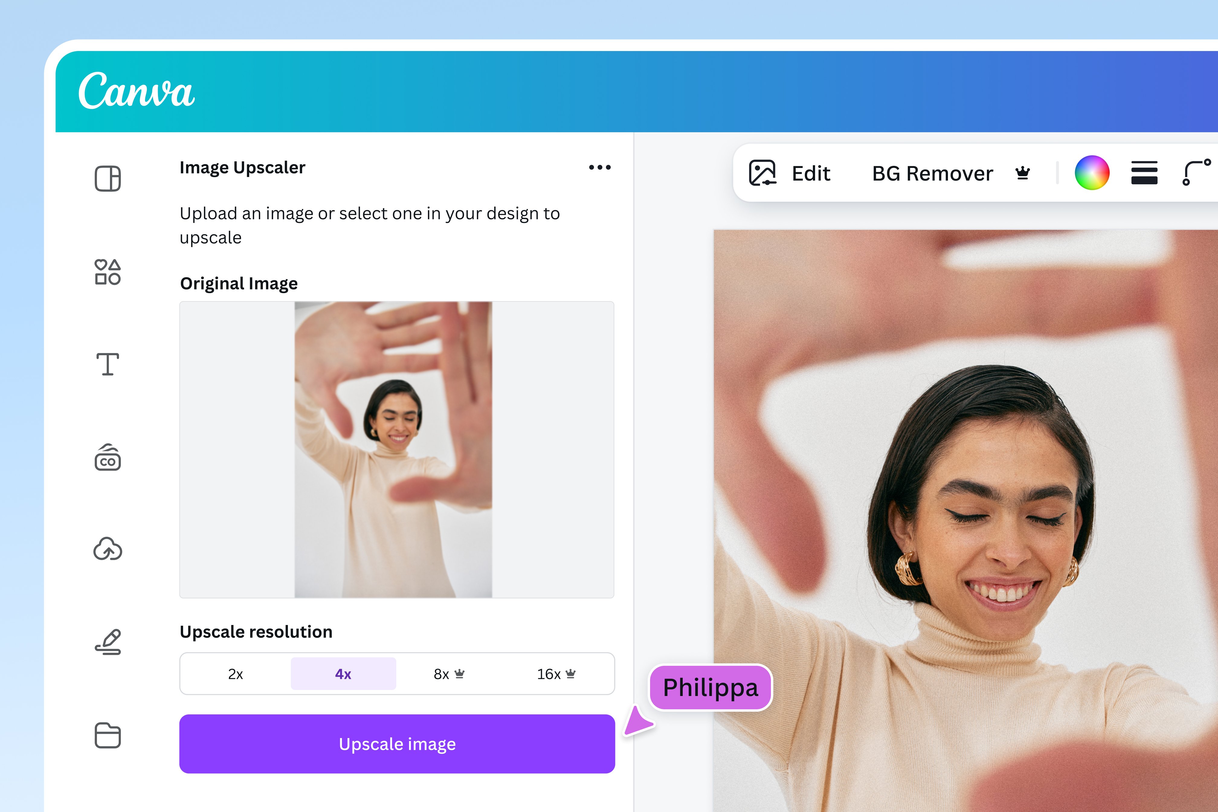 Anteprima strumento per upscaling immagini 4x
