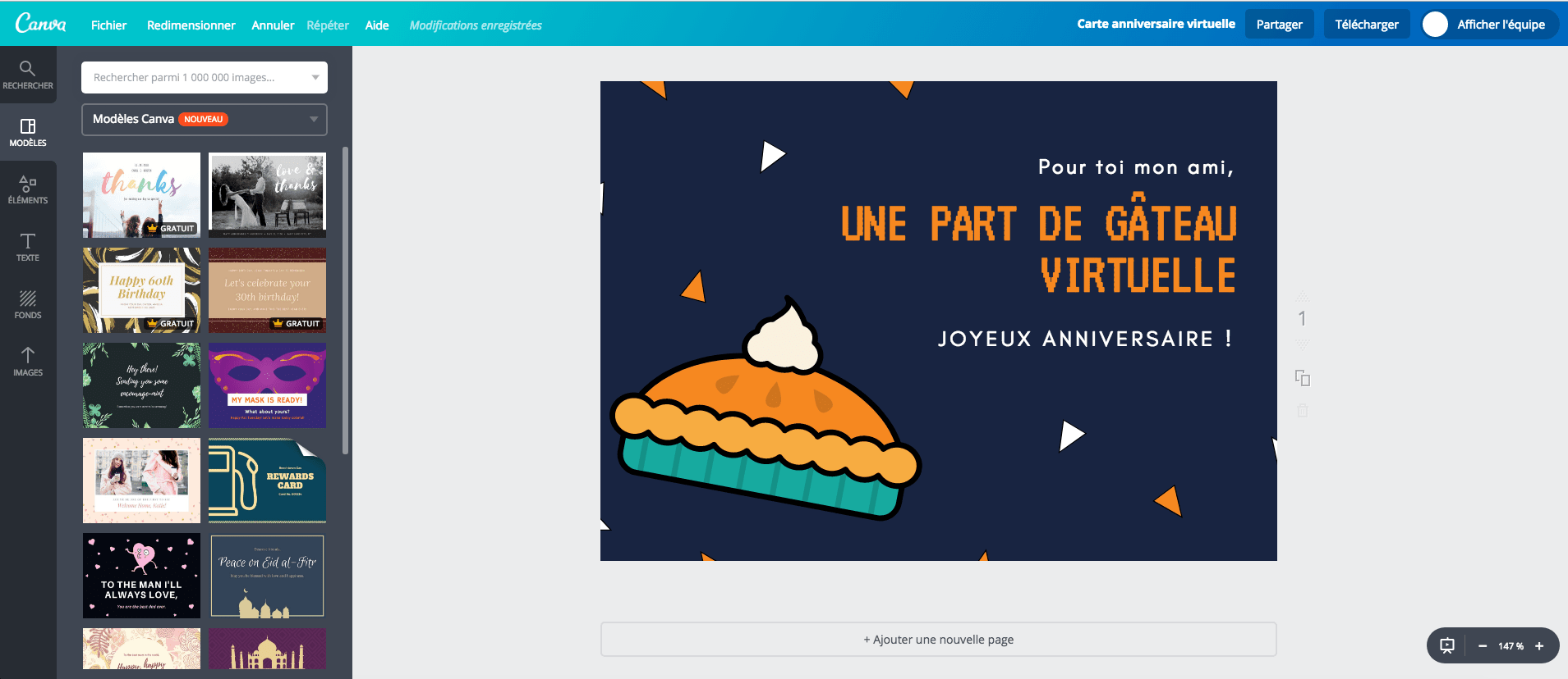 Carte d’anniversaire virtuelle gratuite en cours de création sur Canva Carte d’anniversaire virtuelle gratuite en cours de création sur Canva
