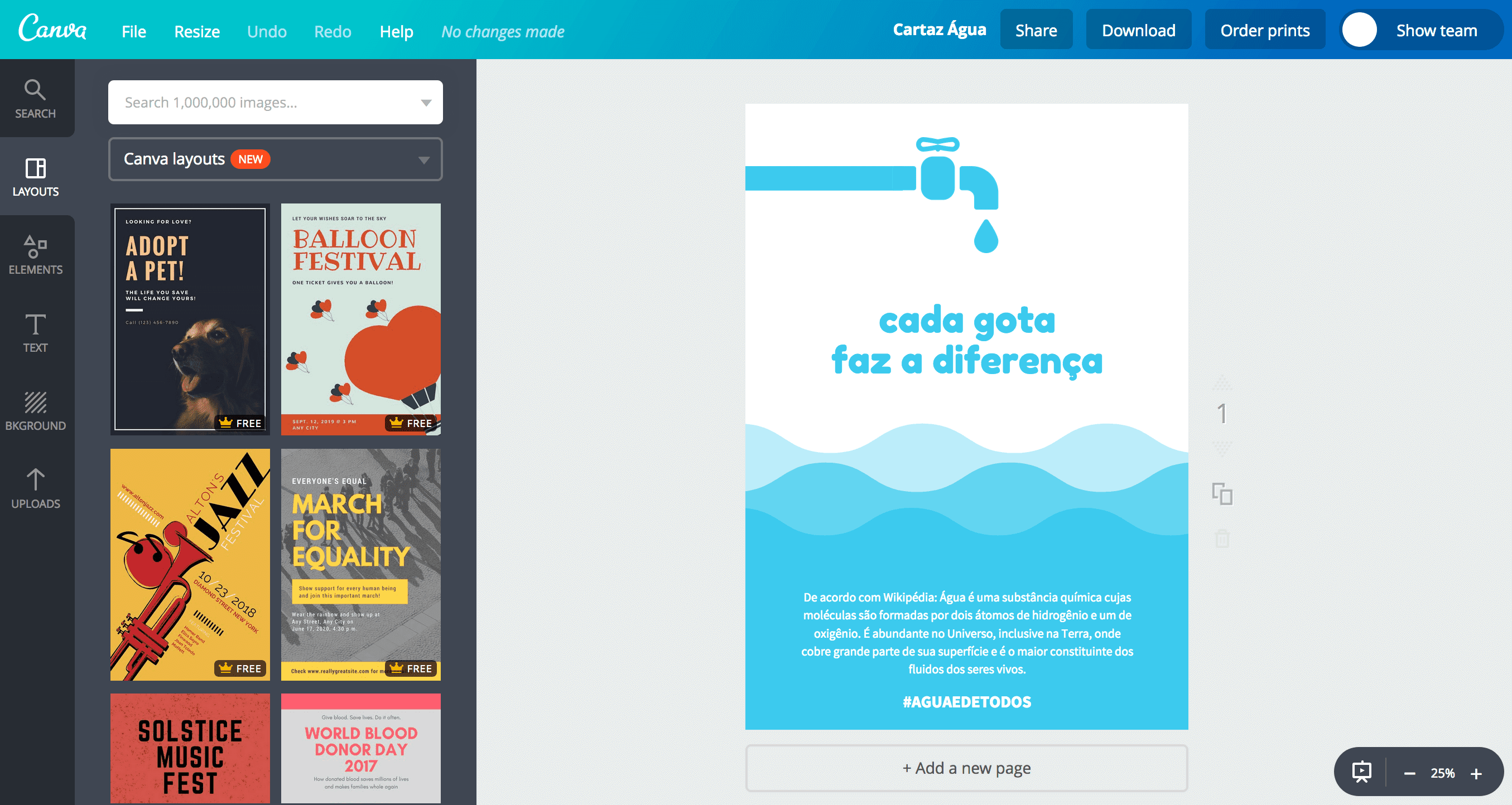 Cartaz sobre a água