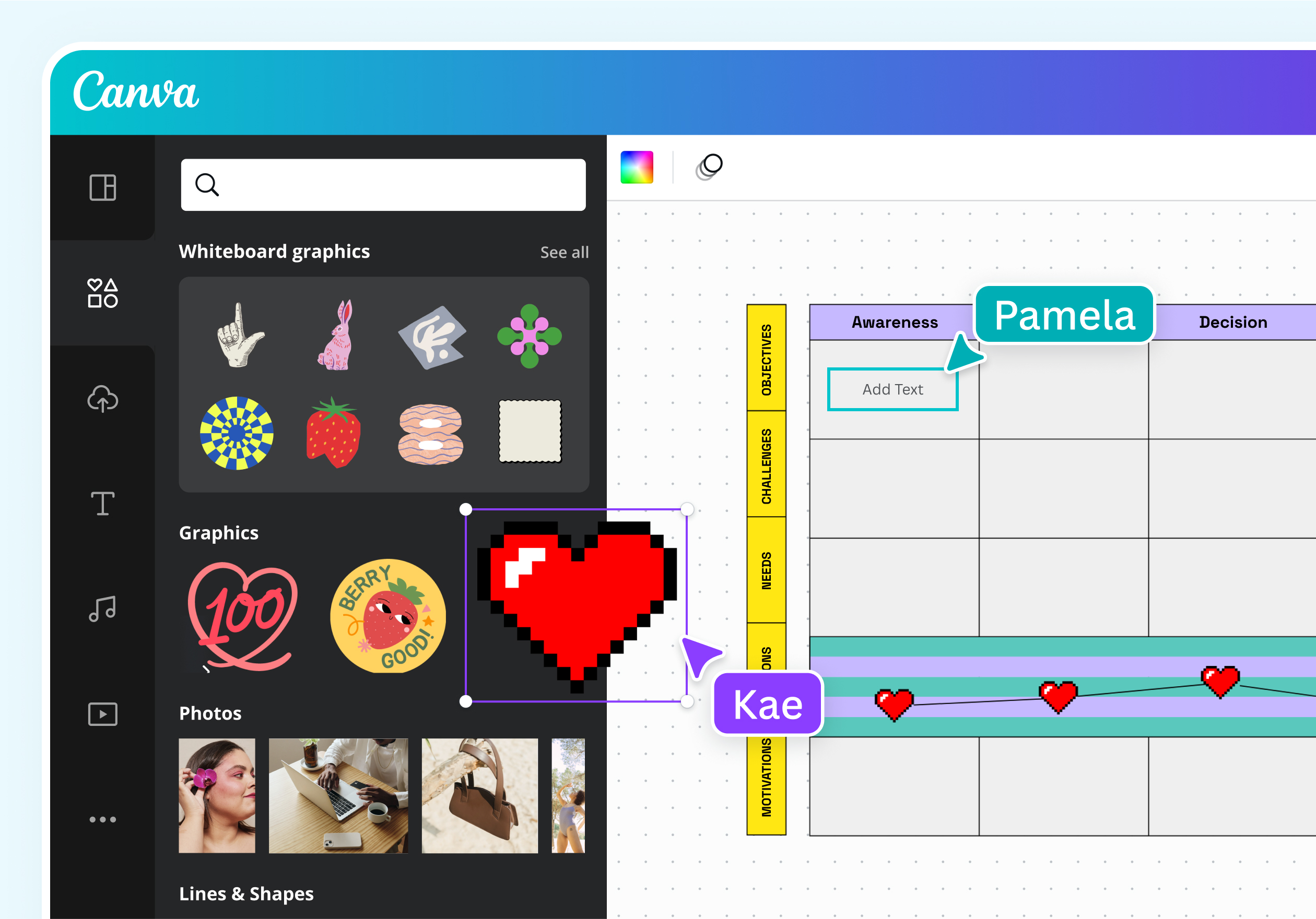 Edit your Venn diagram in Whiteboard's unlimited canvas