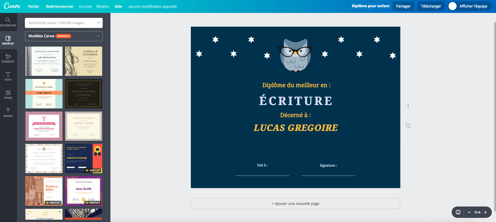 Diplôme pour enfant