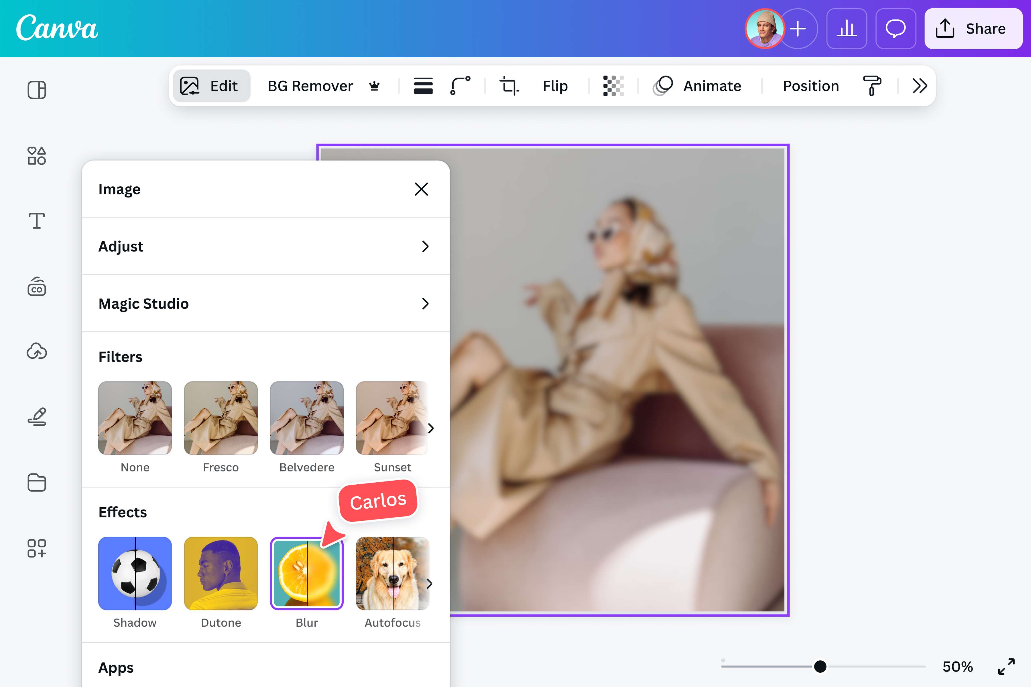Apply blur effects to your photo
