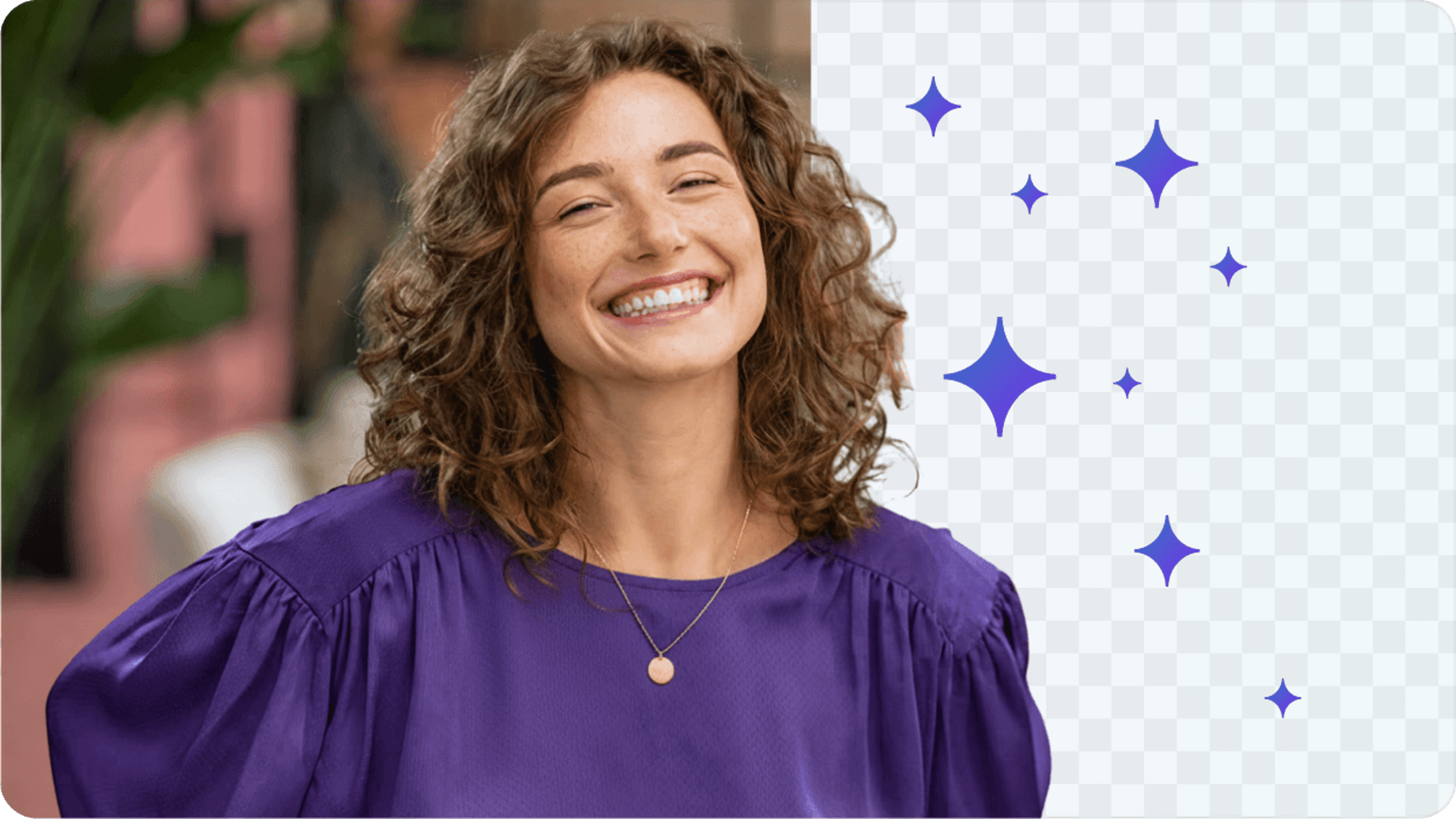 Imagen de una mujer con el fondo editado con el Quitafondos de Canva.