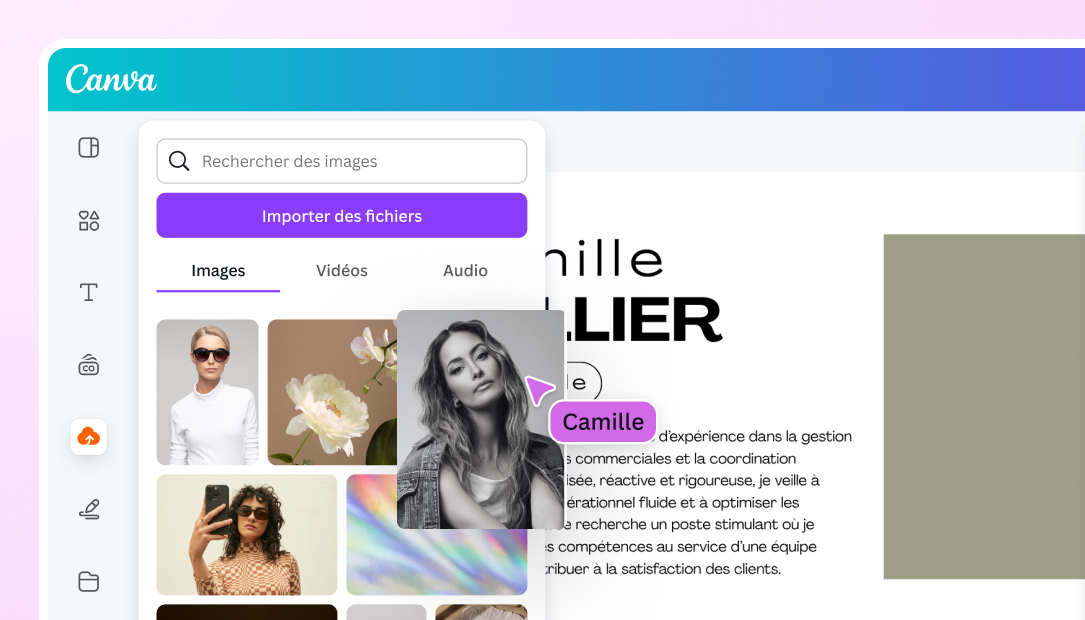 CV avec photo en cours de création sur Canva