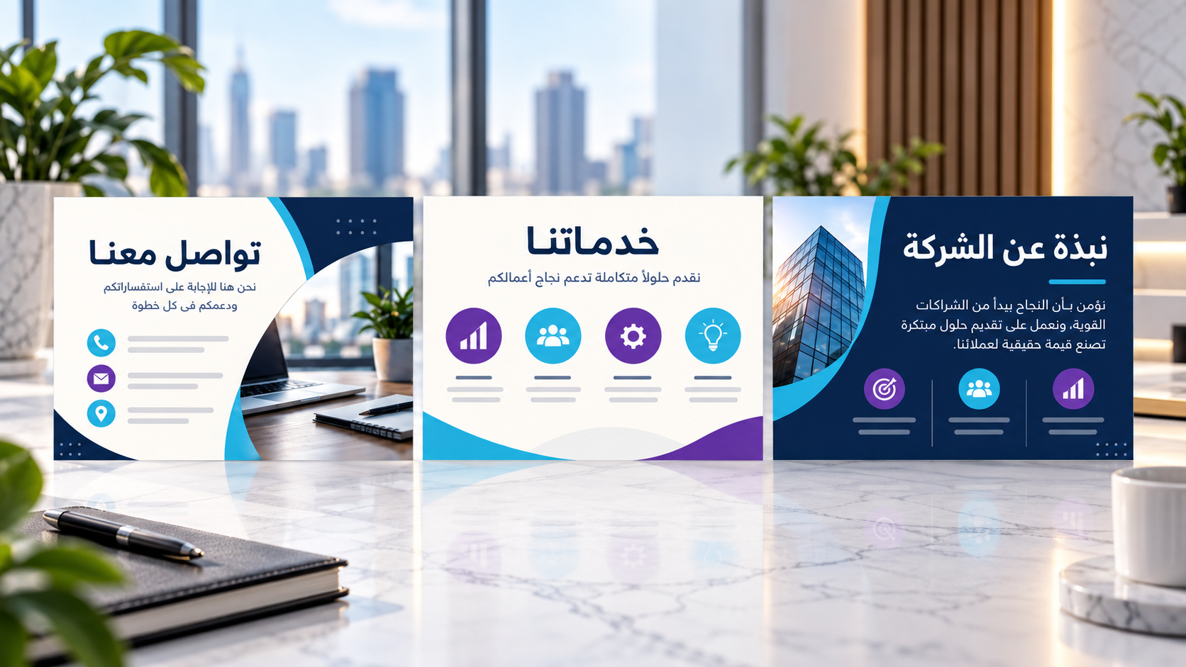 تصميم بروفايل شركة بالعربية صفحات ملف تعريفي عربي لشركة مع الهوية البصرية والخدمات