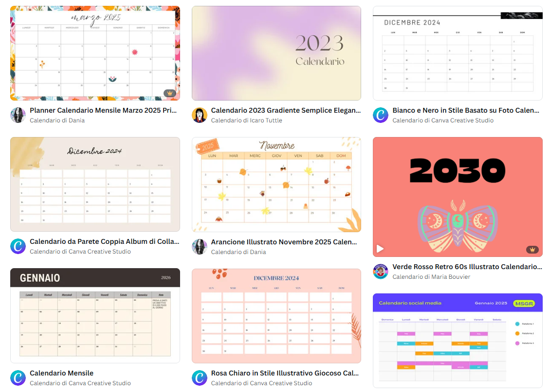 Anteprima strumento per creare calendari mensili 