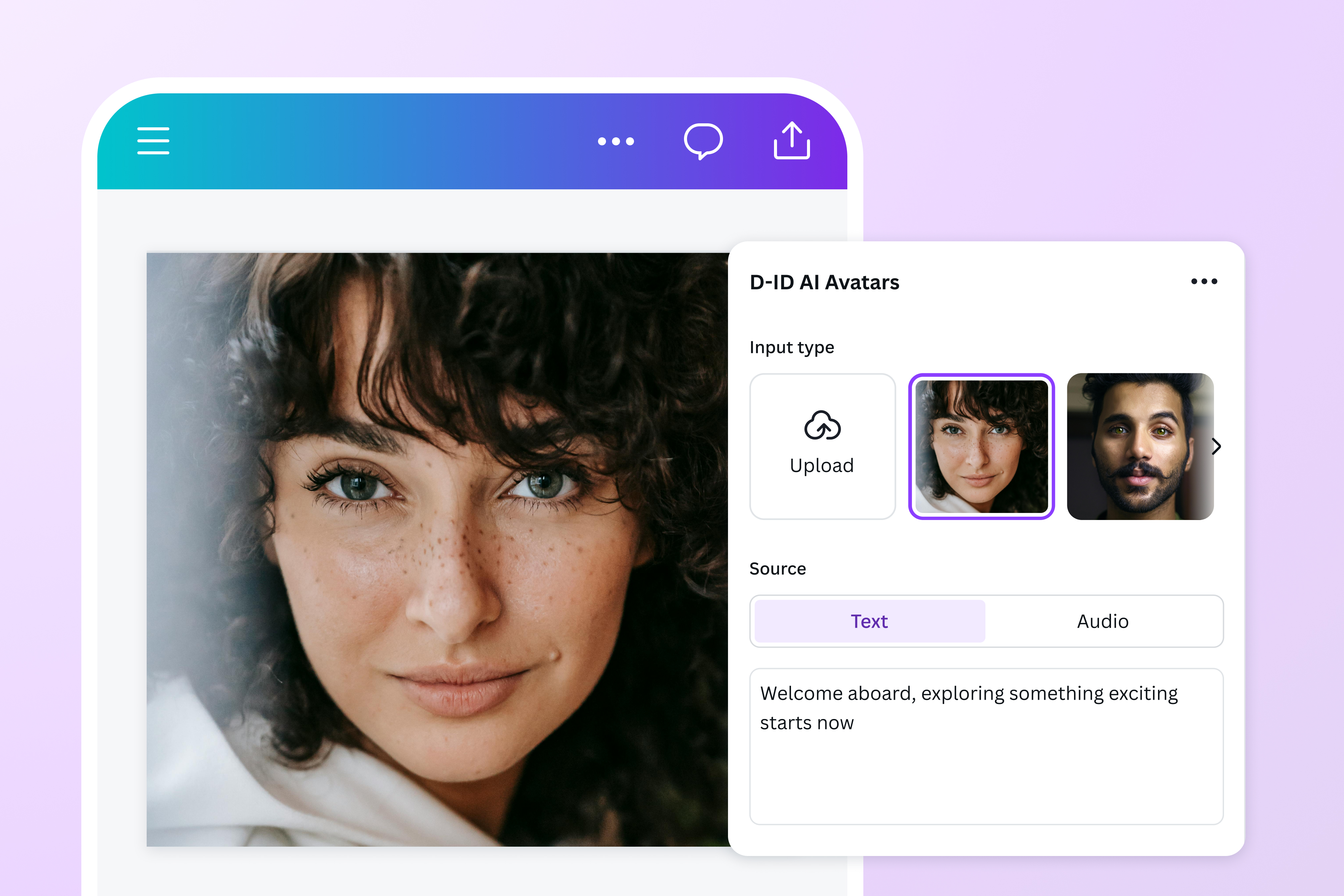 Upload or choose an AI Avatar, add your script, and choose a voice Upload or choose an AI Avatar, add your script, and choose a voice