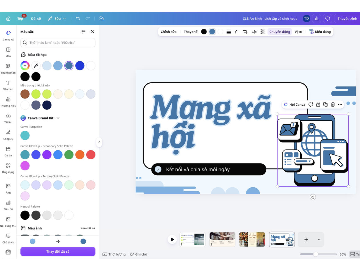 Sử dụng biểu tượng trên Canva Đổi màu icon cho thiết kế mạng xã hội trên Canva