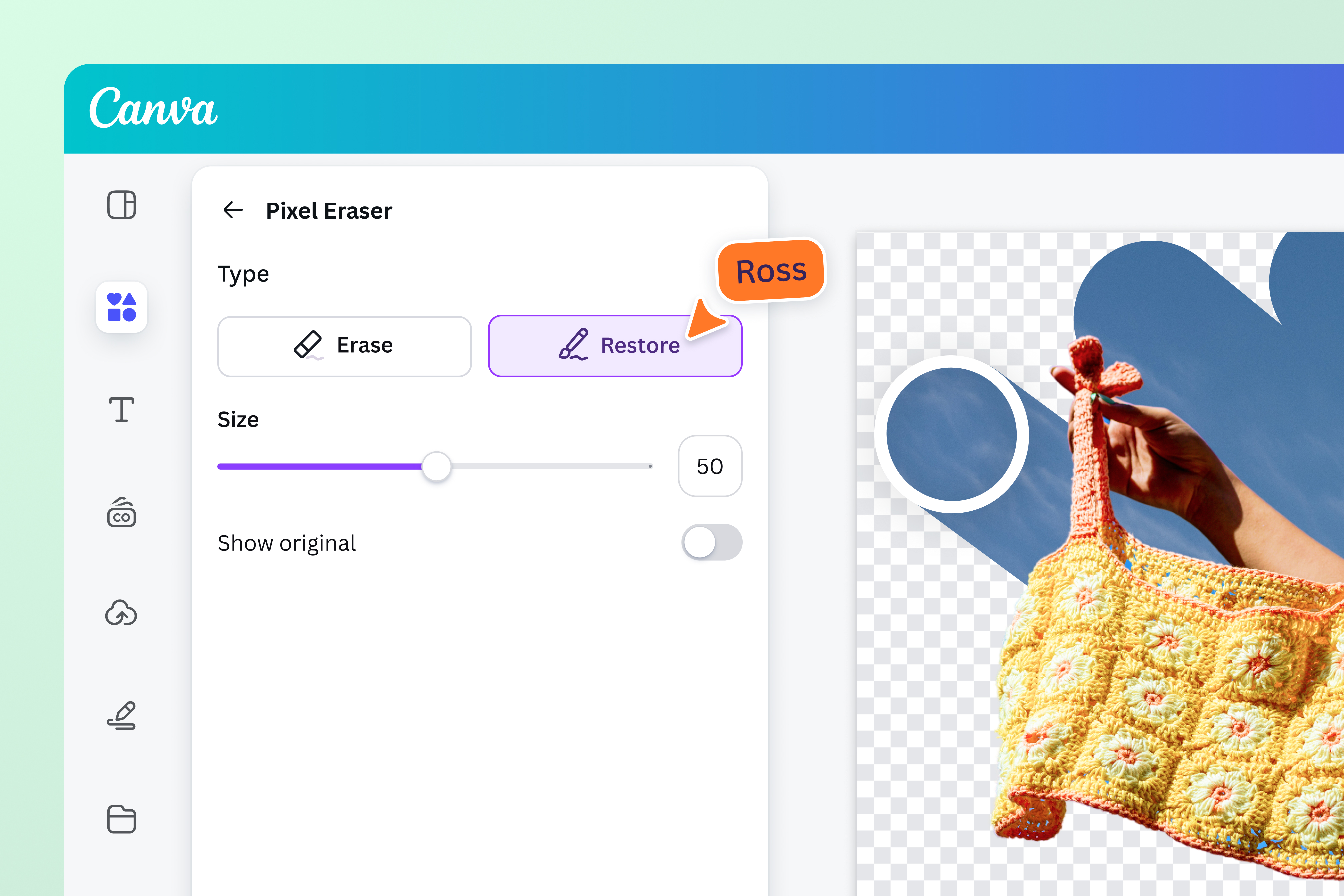 Erase and restore the background removed from an image Erase and restore the background removed from an image