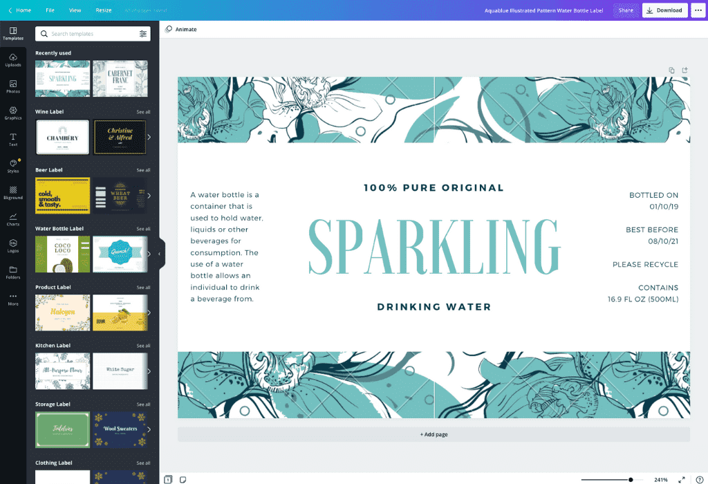 Hoe maak je een waterfles etiket - Canva