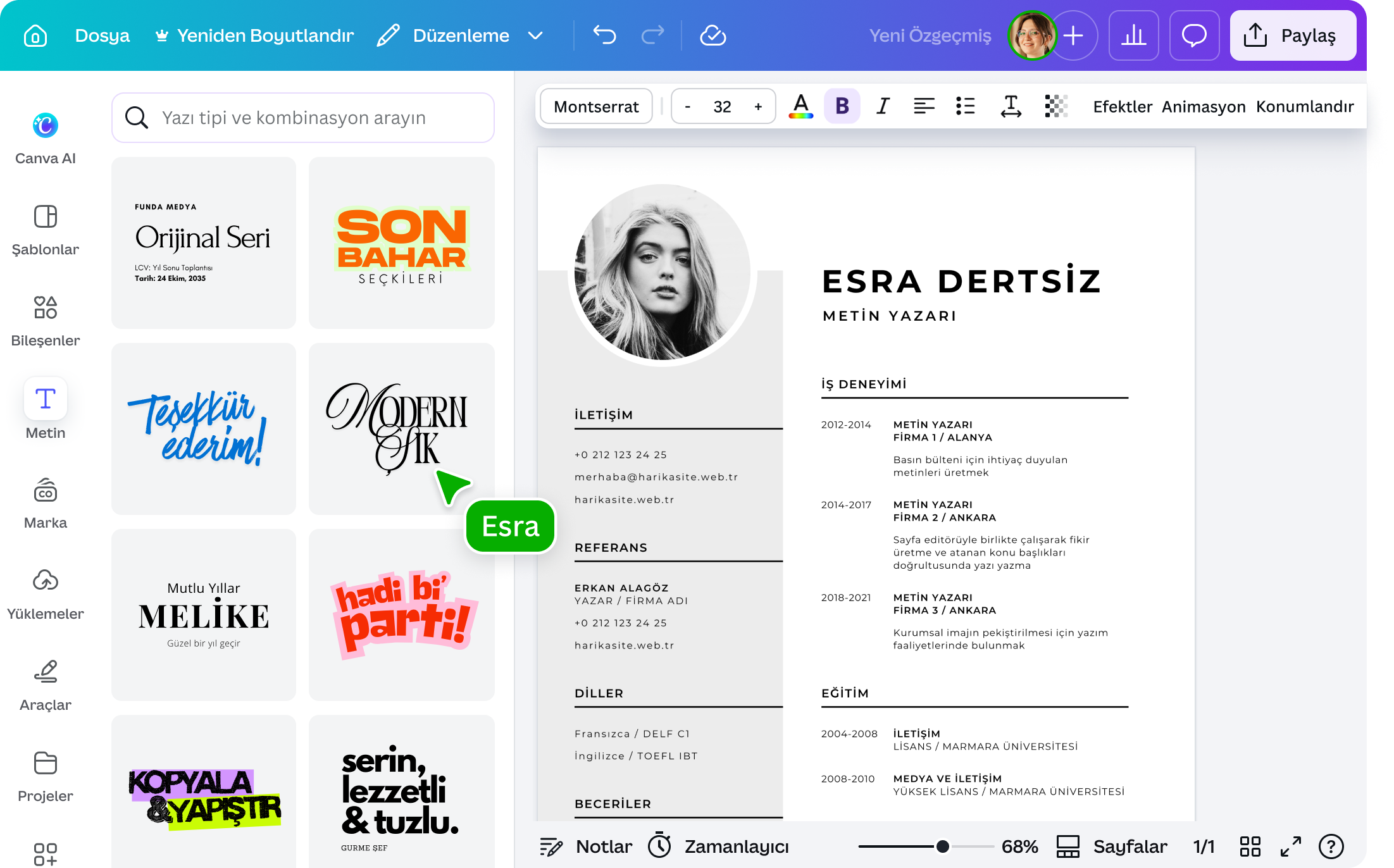 PDF üzerine yazı yaz - Canva