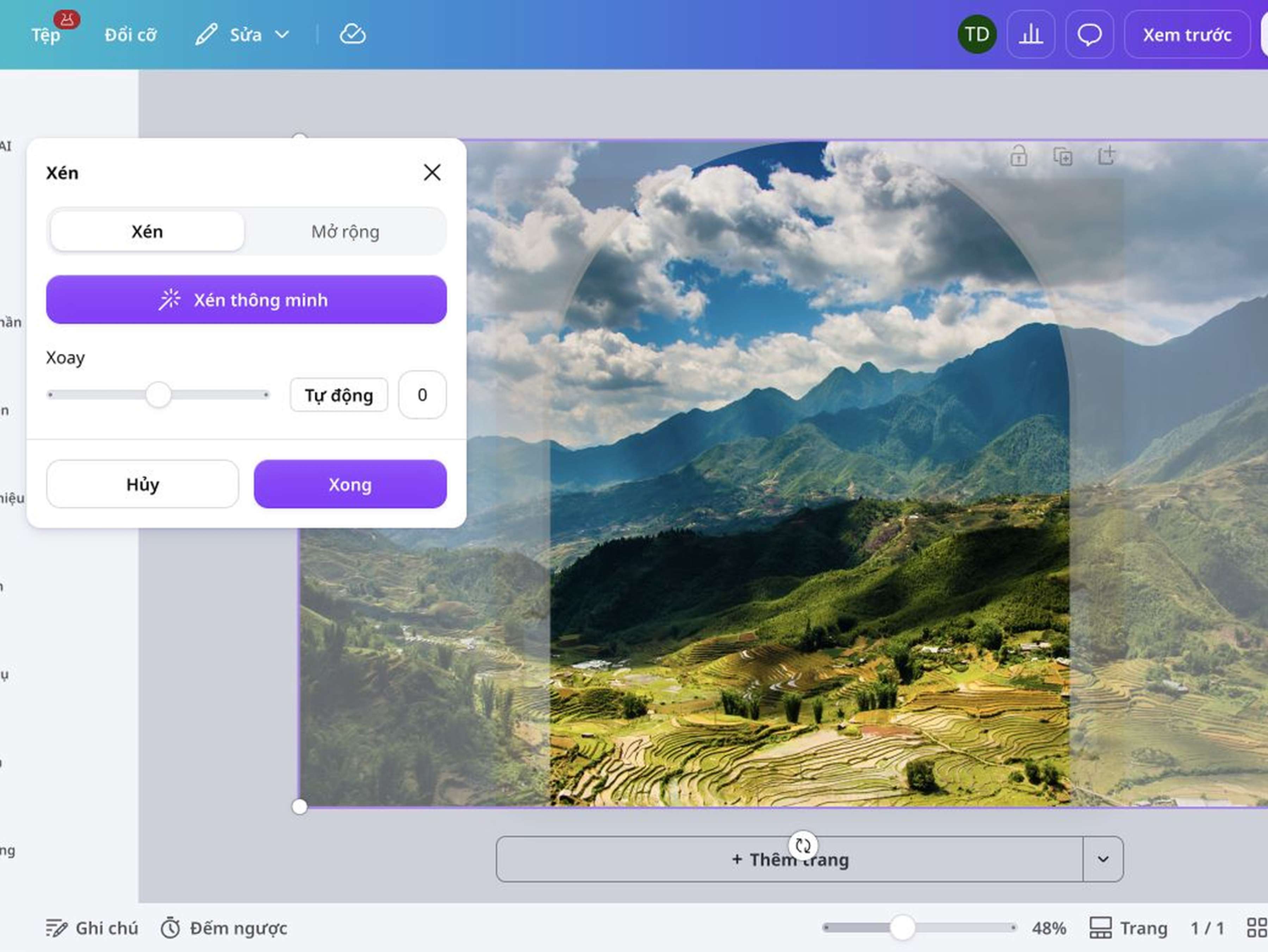 Ảnh được Canva tự căn chỉnh vừa với khung đã chọn