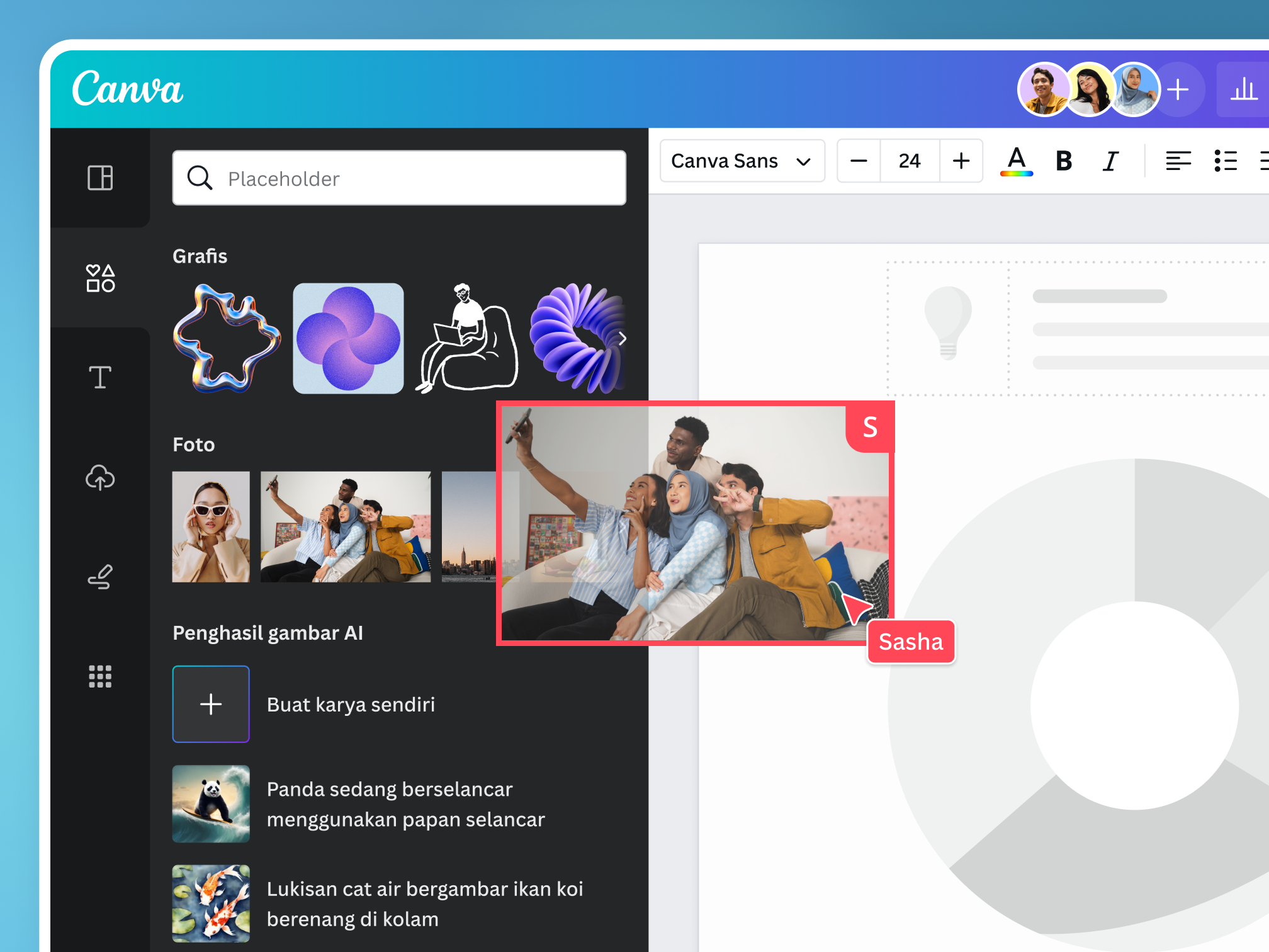 Pratinjau pengeditan seret dan lepas Canva Docs, pemformatan, alat yaitu data, dan pustaka konten yang kaya