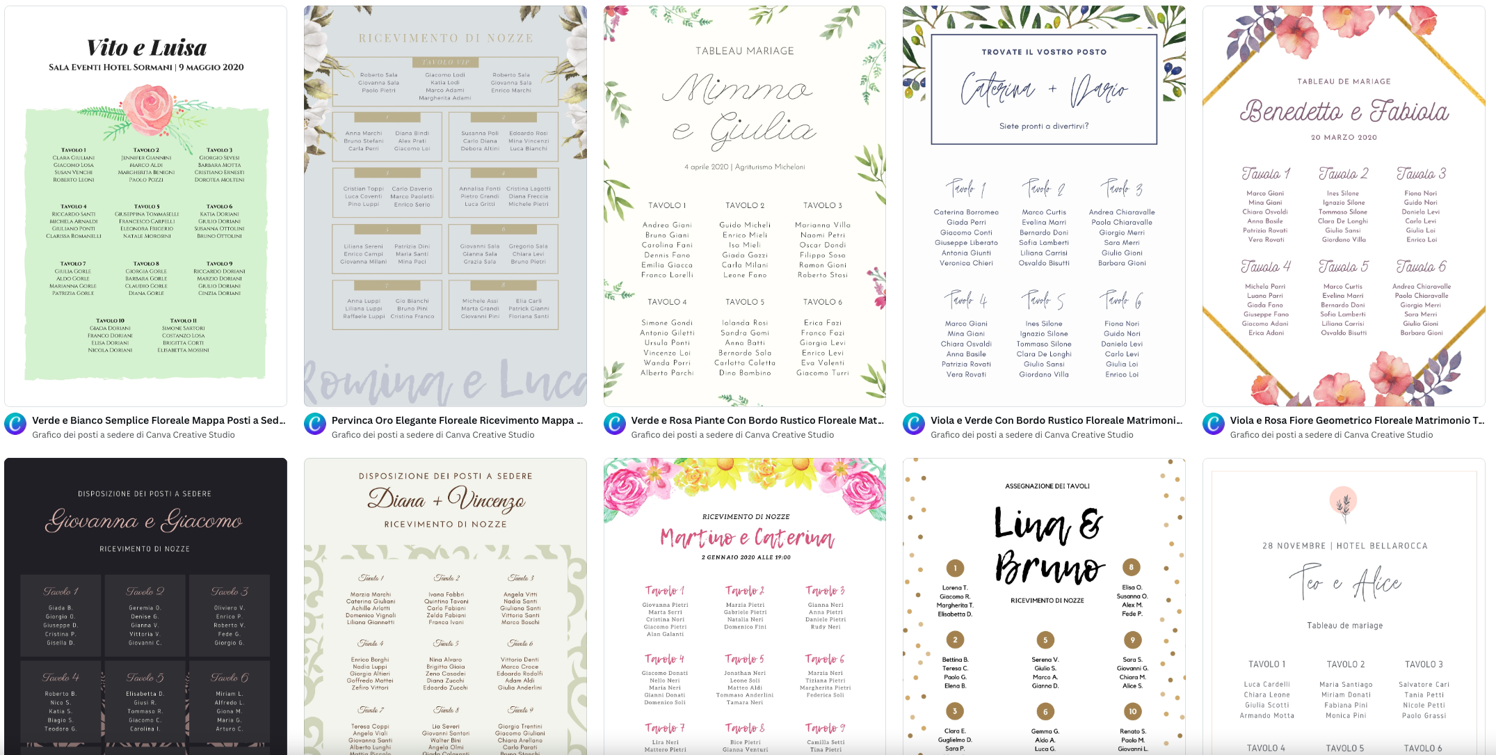 Creazione Tableau matrimonio online