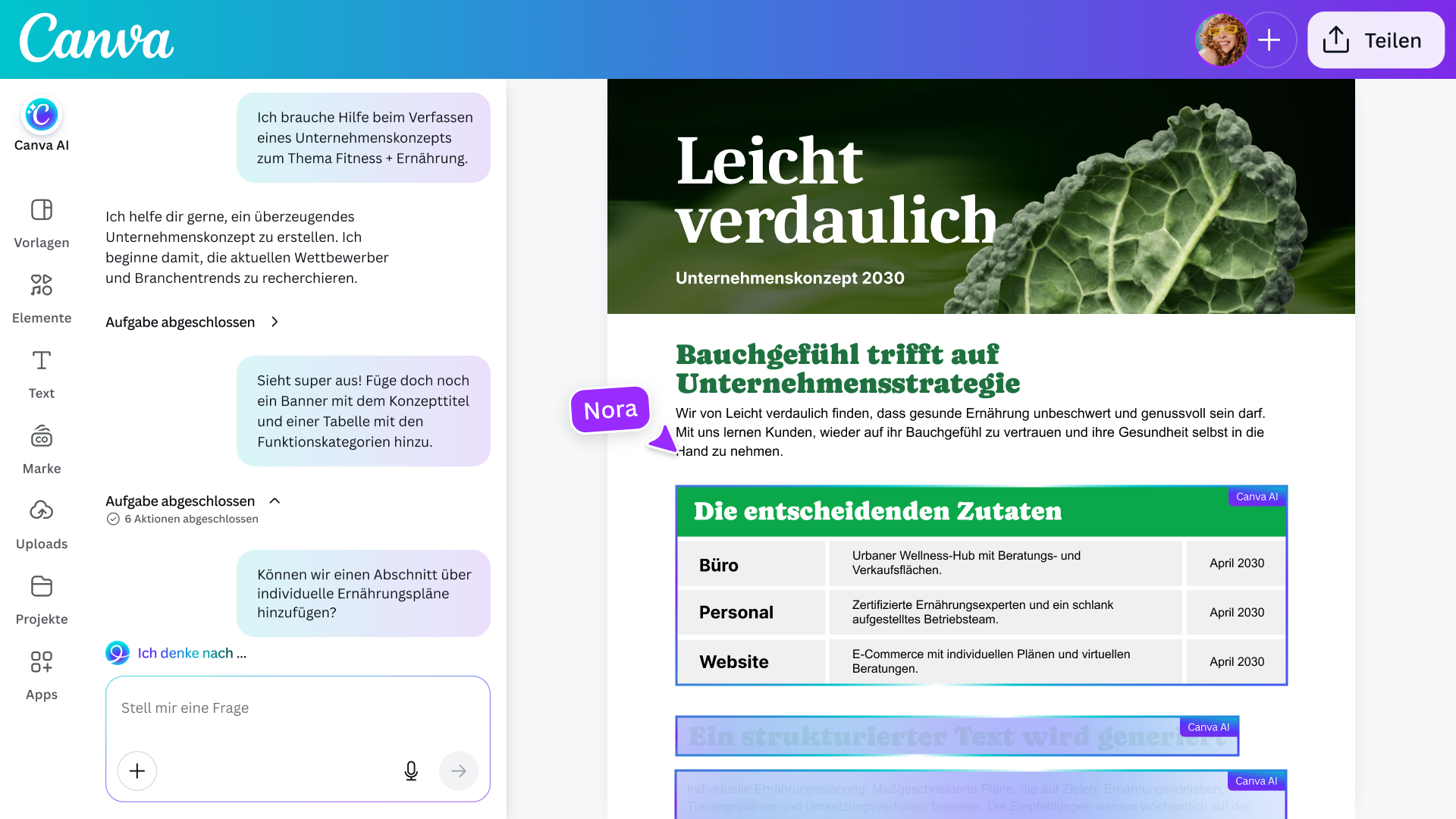 Image showing how Canva AI works with you in Docs
