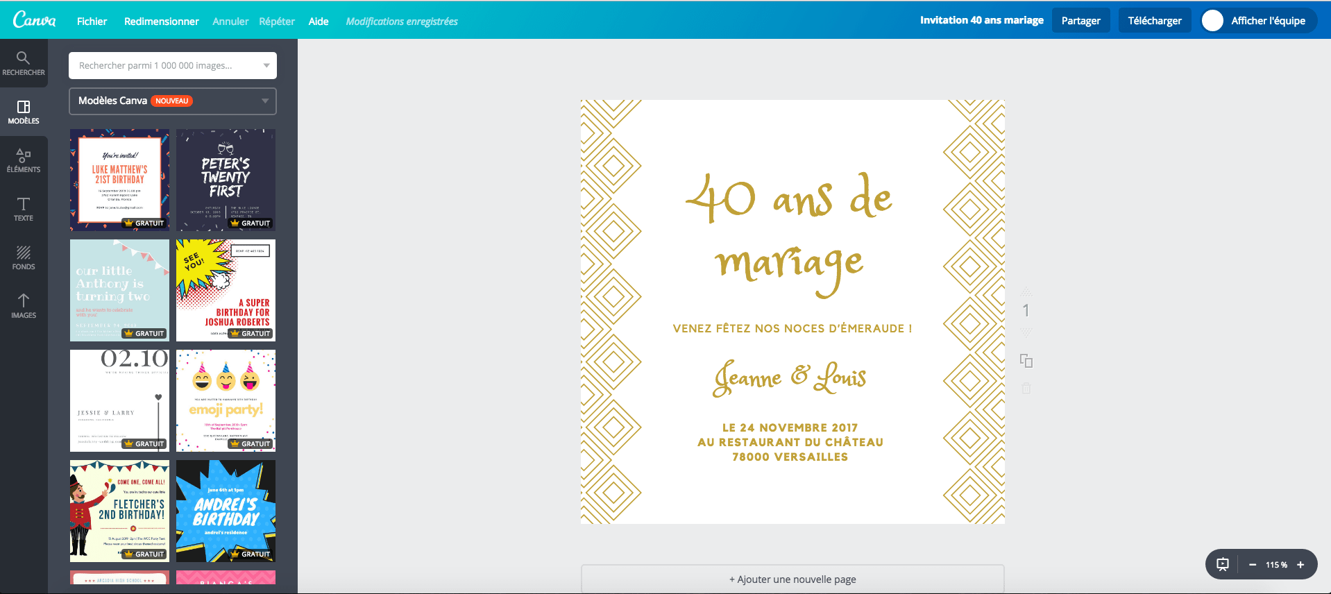 Cartes de 40 ans de mariage