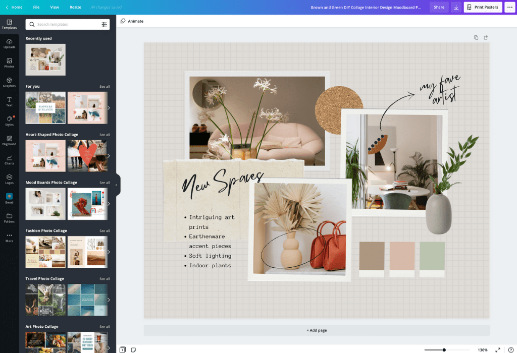 Moodboard personnalisé en cours de création sur Canva Moodboard personnalisé en cours de création sur Canva