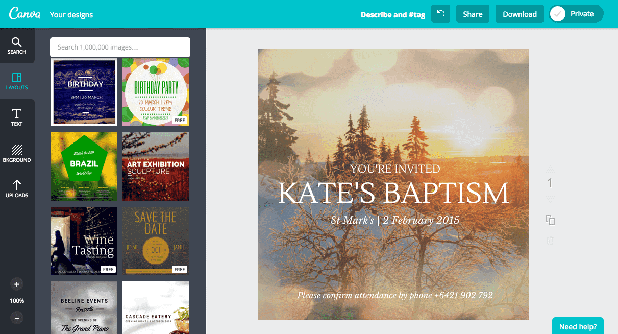 Create a baptism invitation in canva
