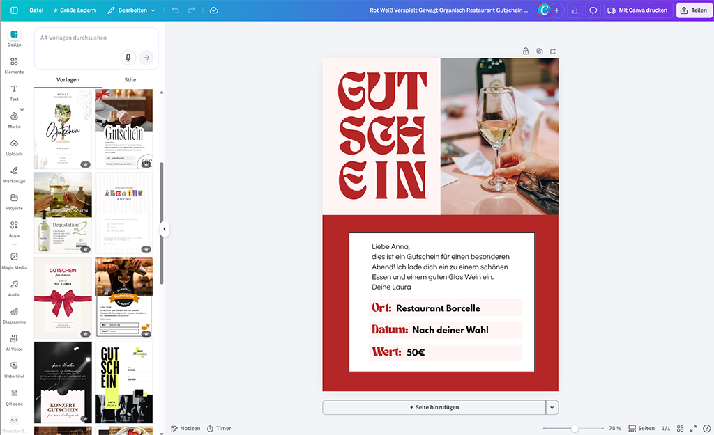 Gutscheine gestalten in Canva