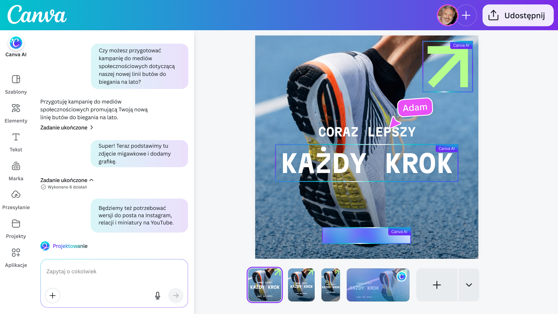 A design being edited with Canva AI