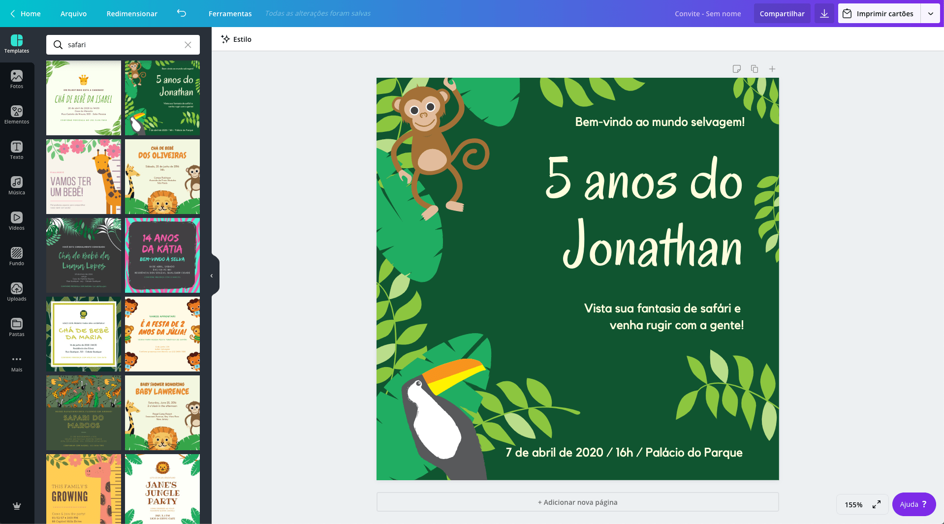 Convite de safari