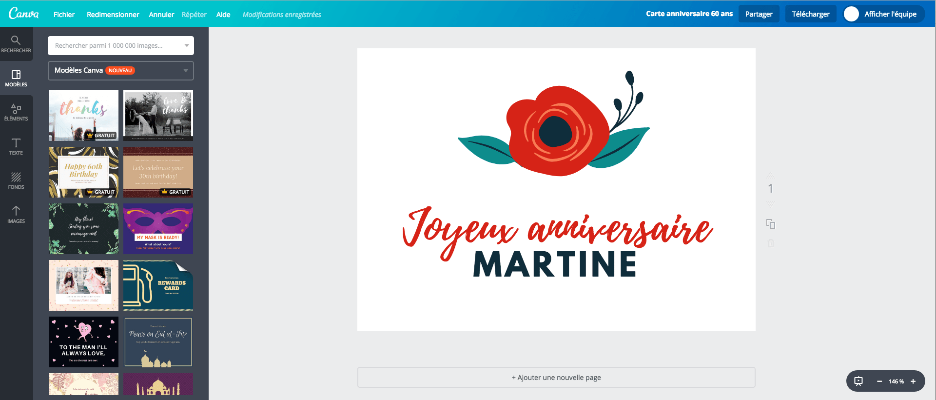 Carte d’anniversaire des 60 ans en cours de création sur Canva Carte d’anniversaire des 60 ans en cours de création sur Canva