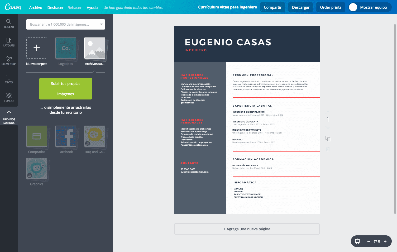 Currículum vitae para ingeniero
