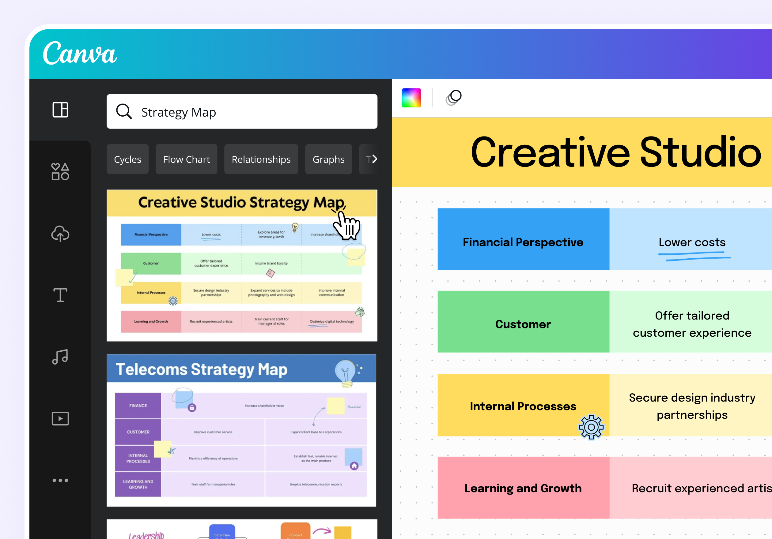 Design with Canva's Whiteboard Strategy Map templates