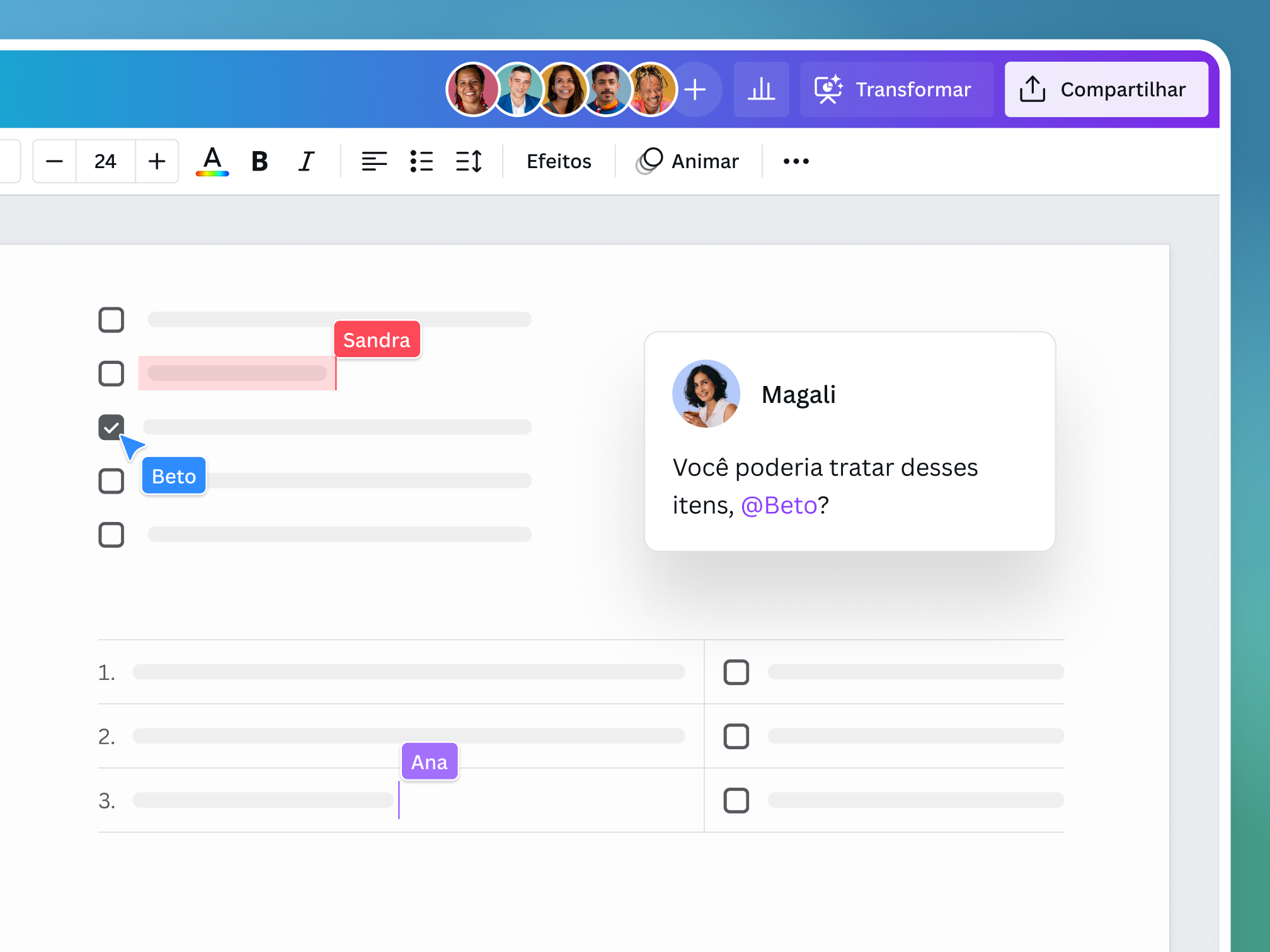 Preview of Canva Docs' real-time collaboration features