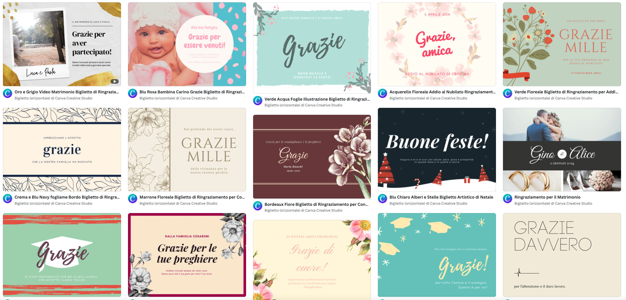 Creazione biglietti ringraziamento Canva