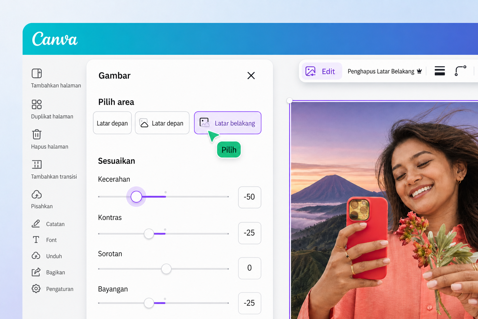 ubah latar foto online Anda