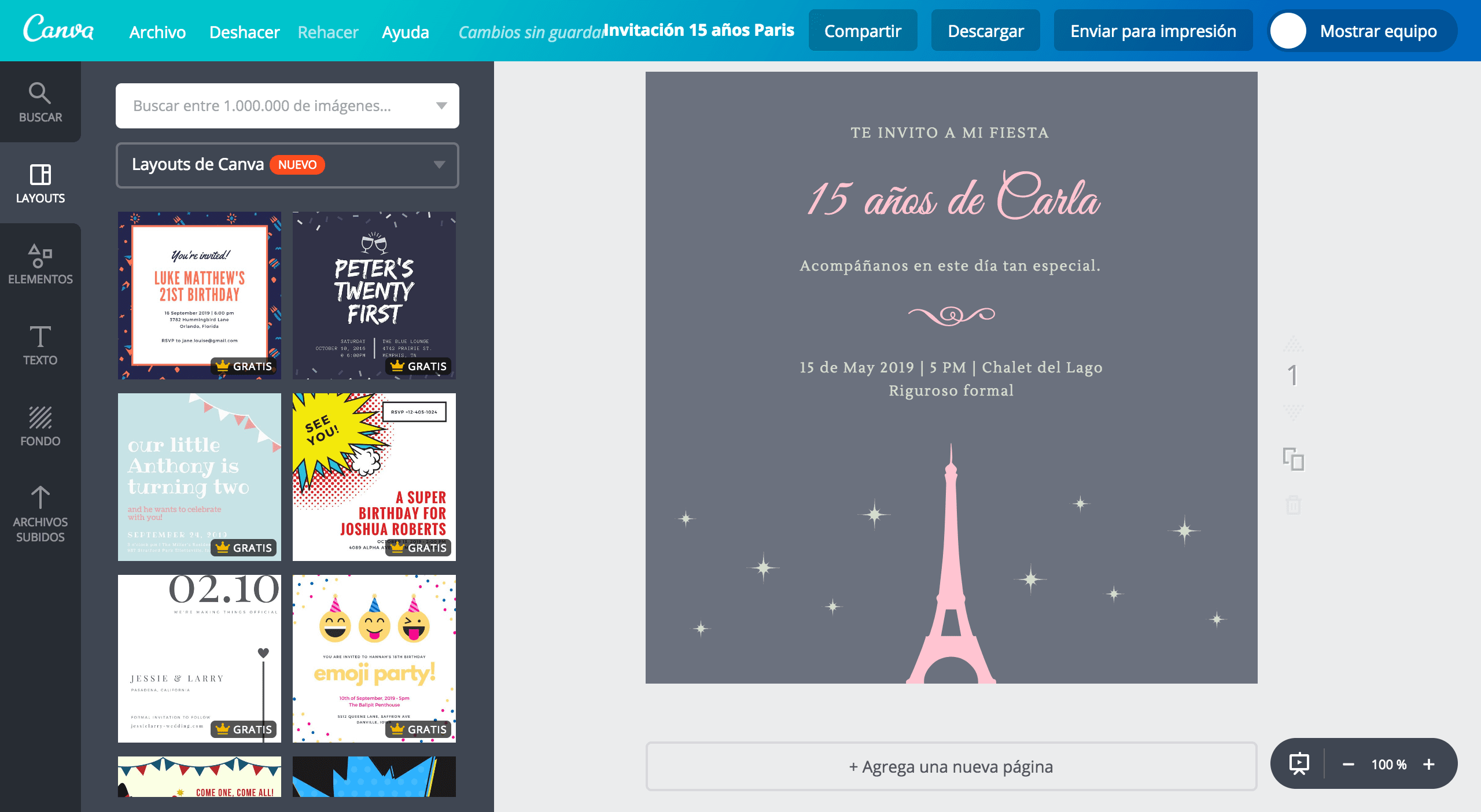 Invitaciones de XV años de París