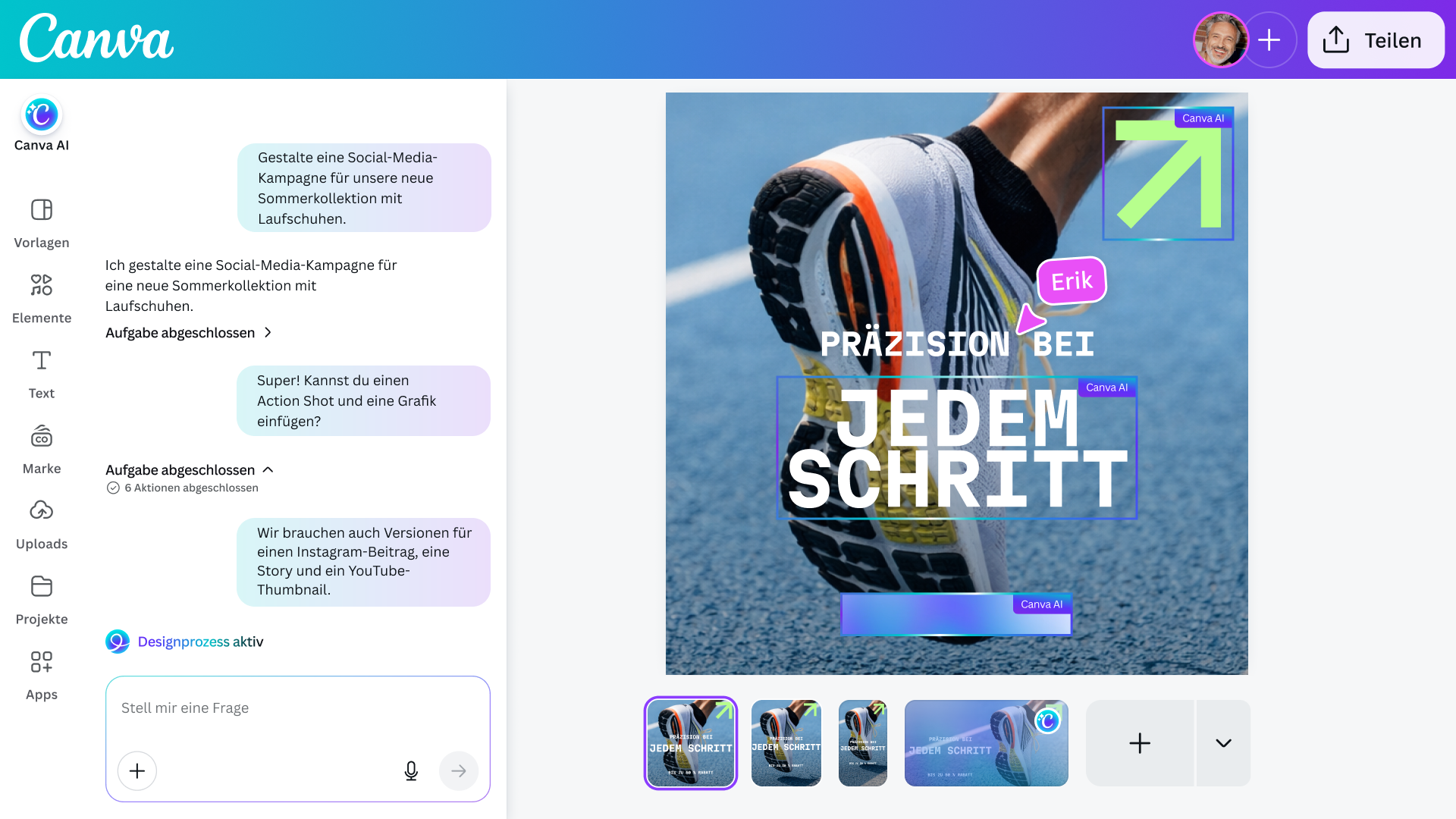 A design being edited with Canva AI