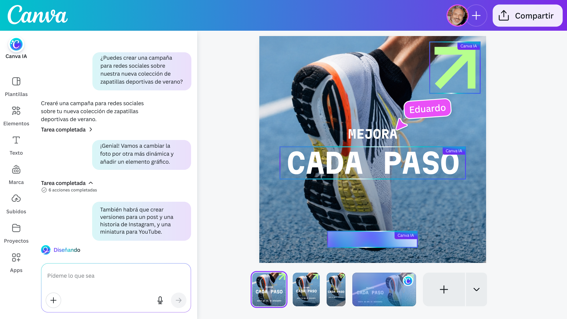 A design being edited with Canva AI