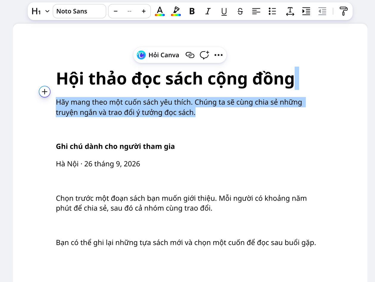 Chỉnh sửa văn bản tài liệu đã dịch trong Canva