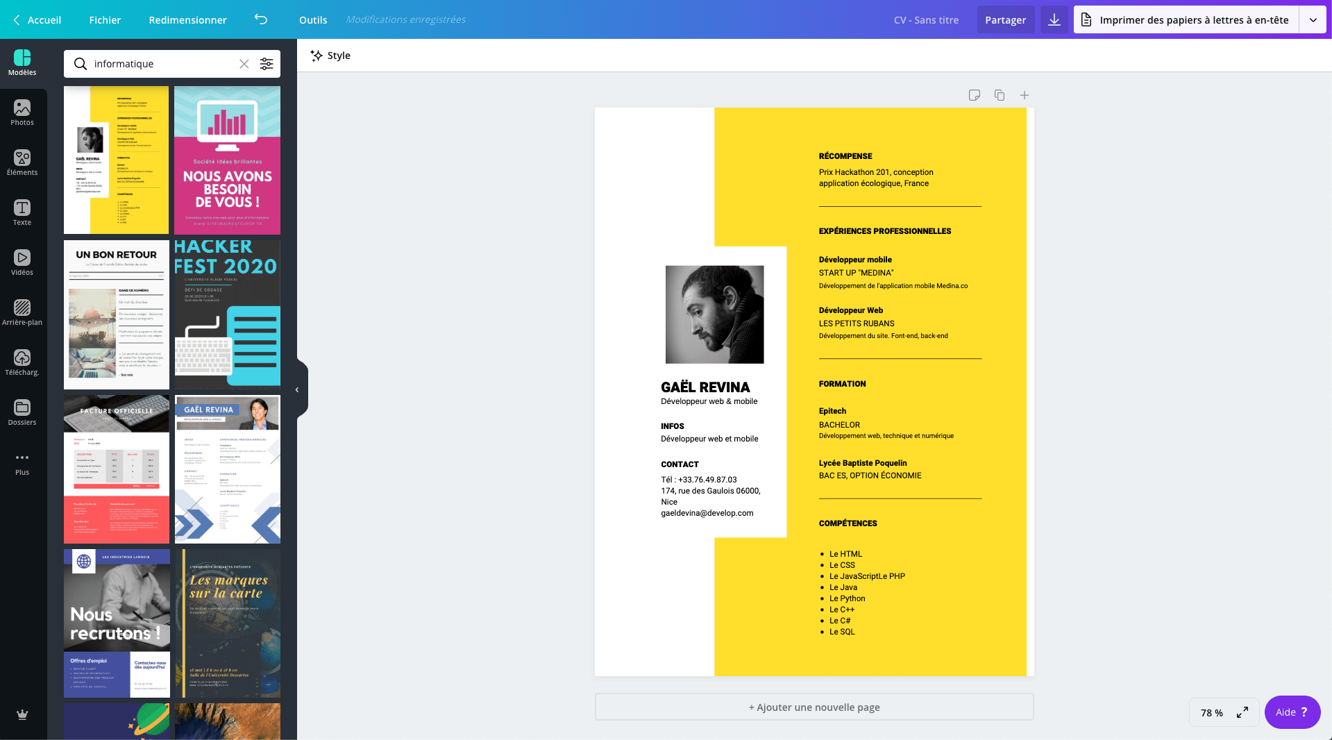 CV d'informaticien
