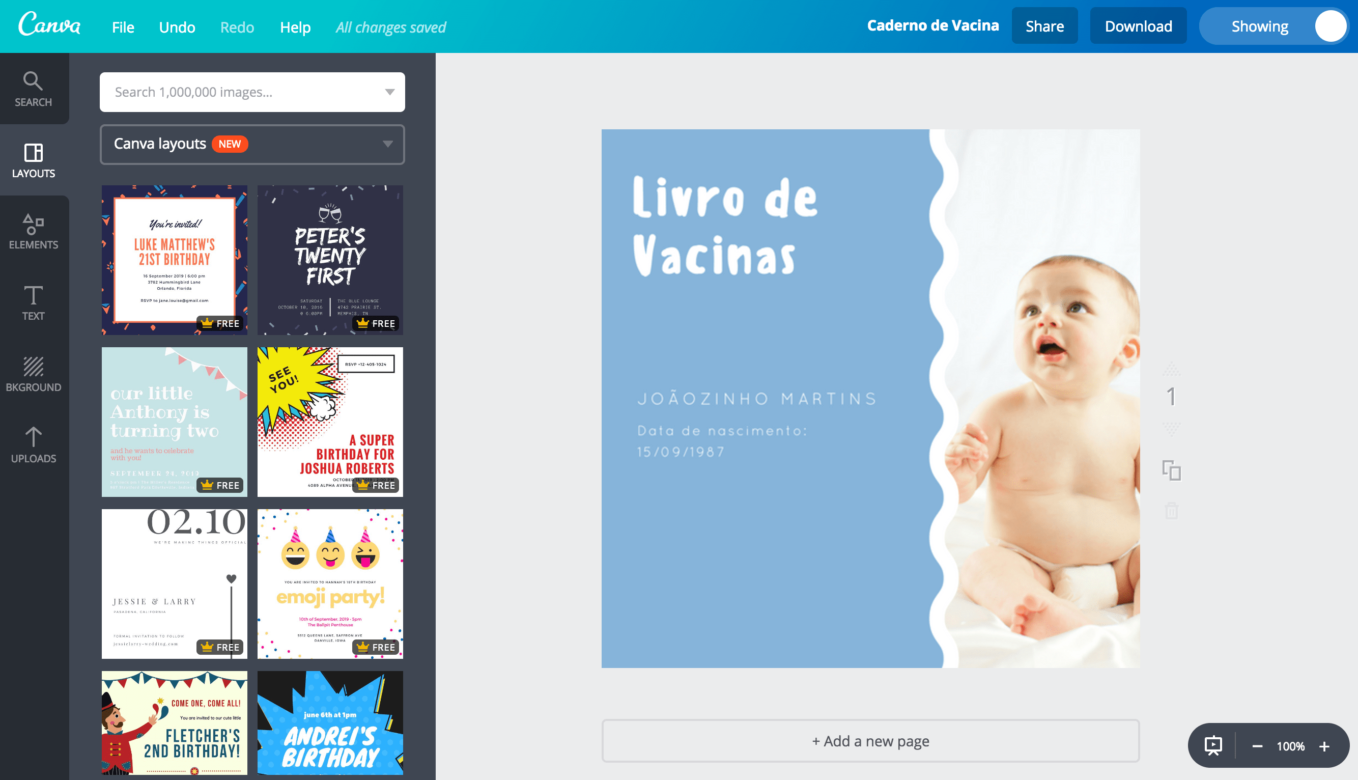 Capa para caderno de vacinação