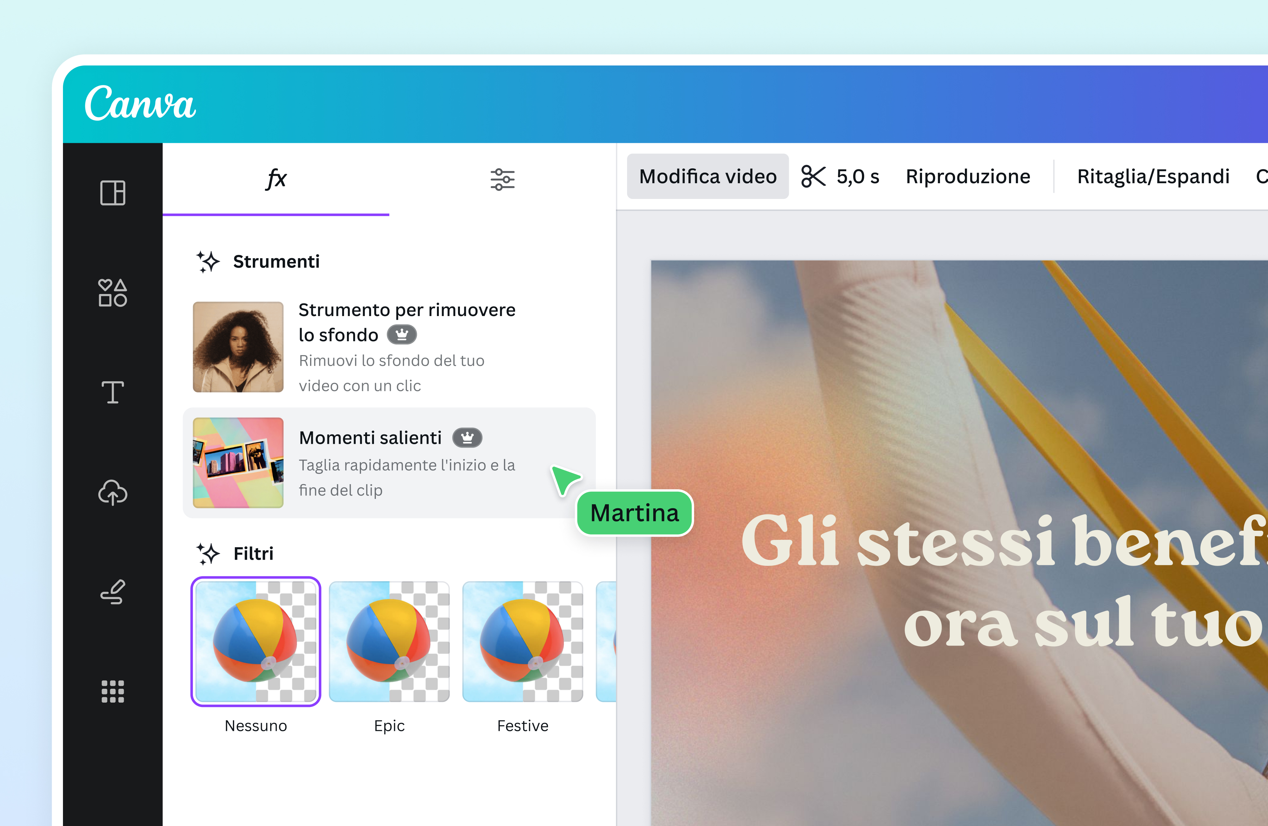 Editor video di Canva: Momenti salienti Anteprima funzione Momenti salienti dell'editor video di Canva