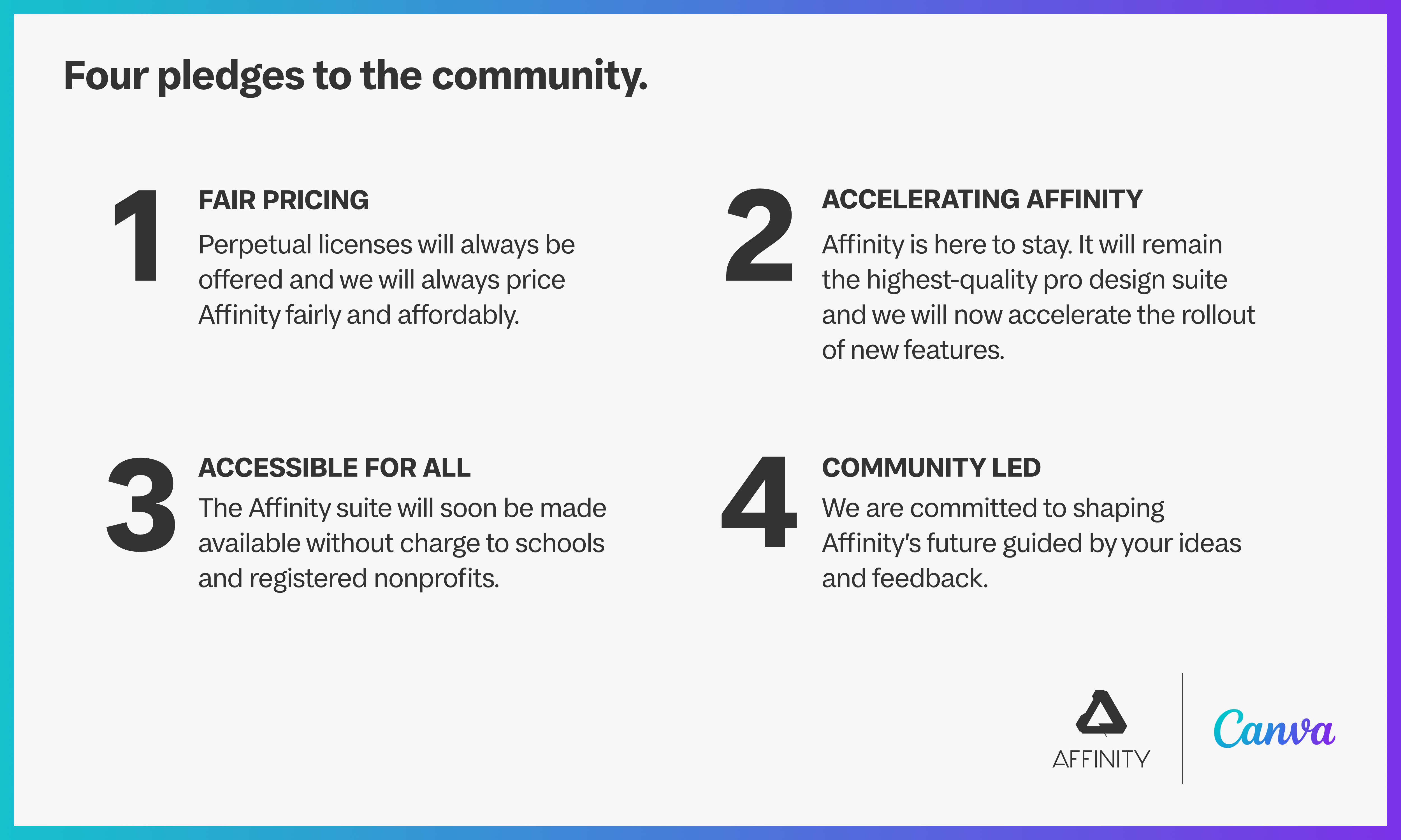Four pledges to the Affinity community