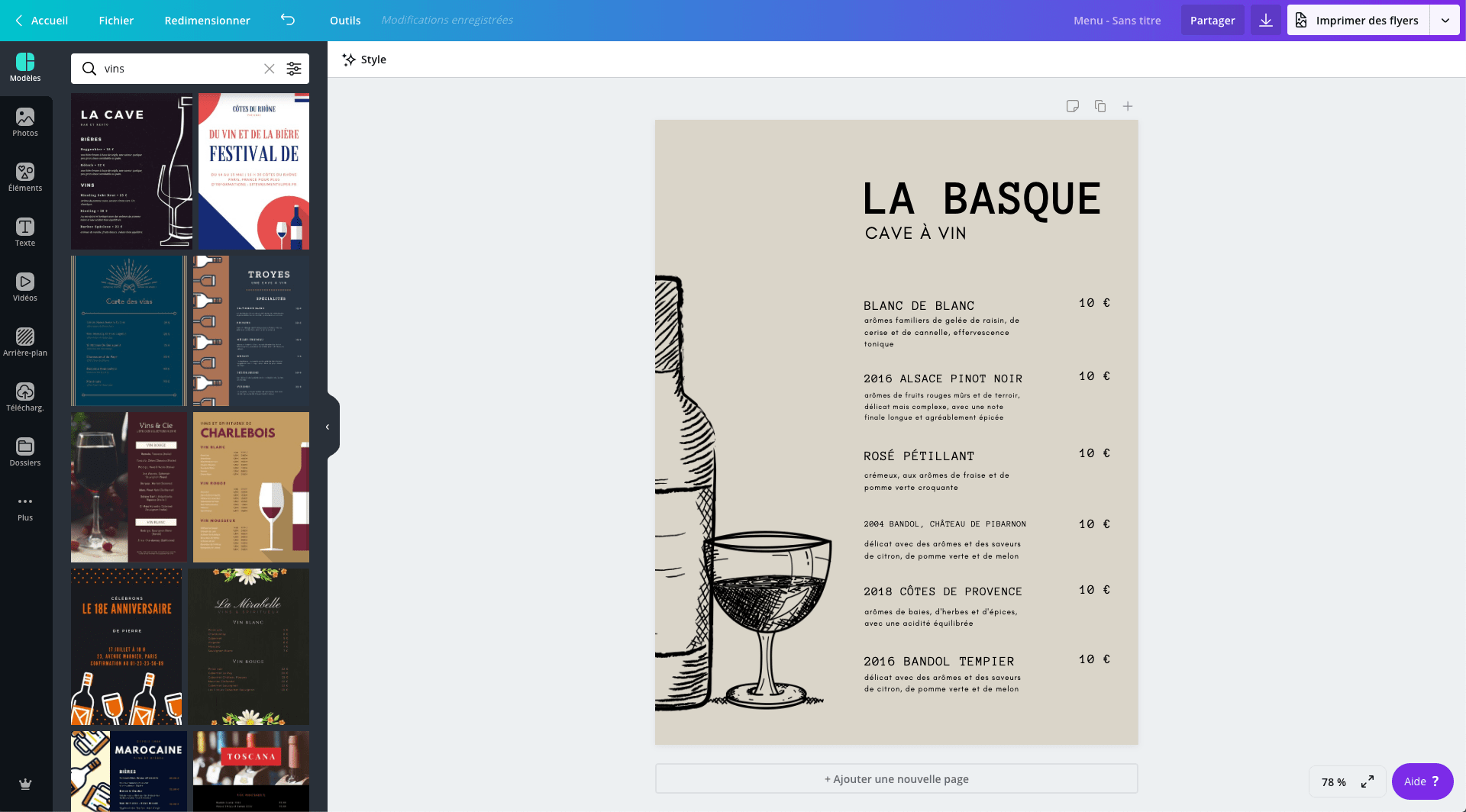Carte des vins