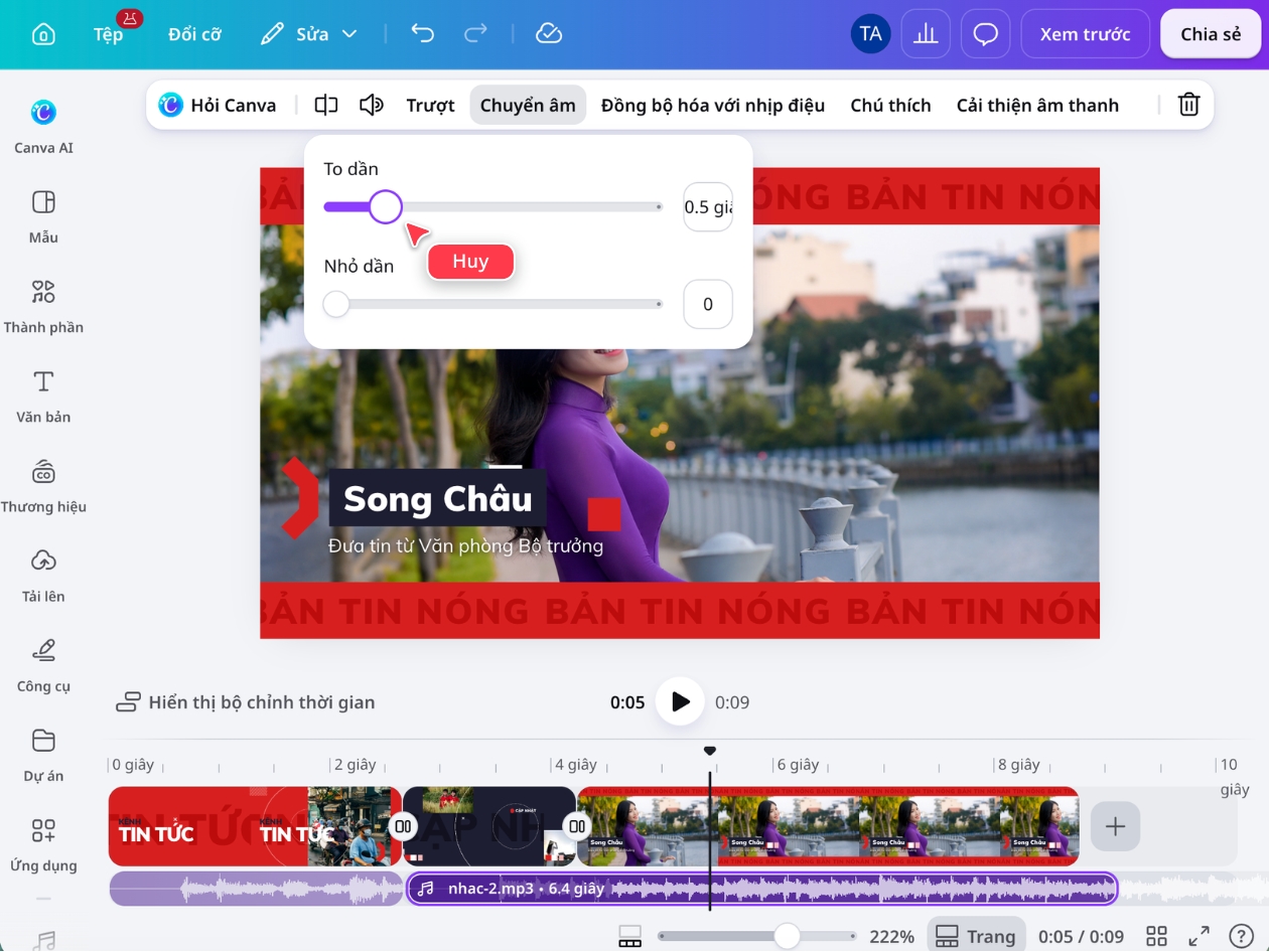 Cân bằng lời thoại, nhạc nền và hiệu ứng trên Canva