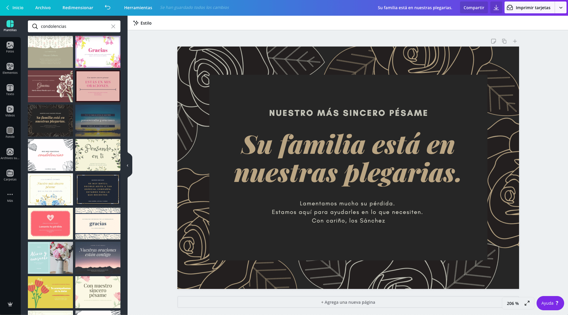 Tarjetas de condolencias