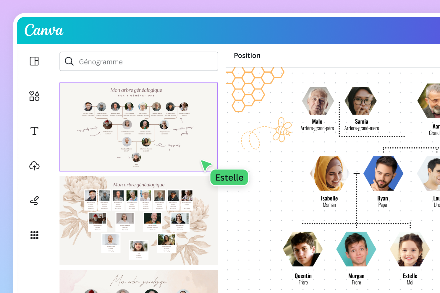 Exemples d'arbres généalogiques créés sur Canva dans différents styles Exemples d'arbres généalogiques créés sur Canva dans différents styles