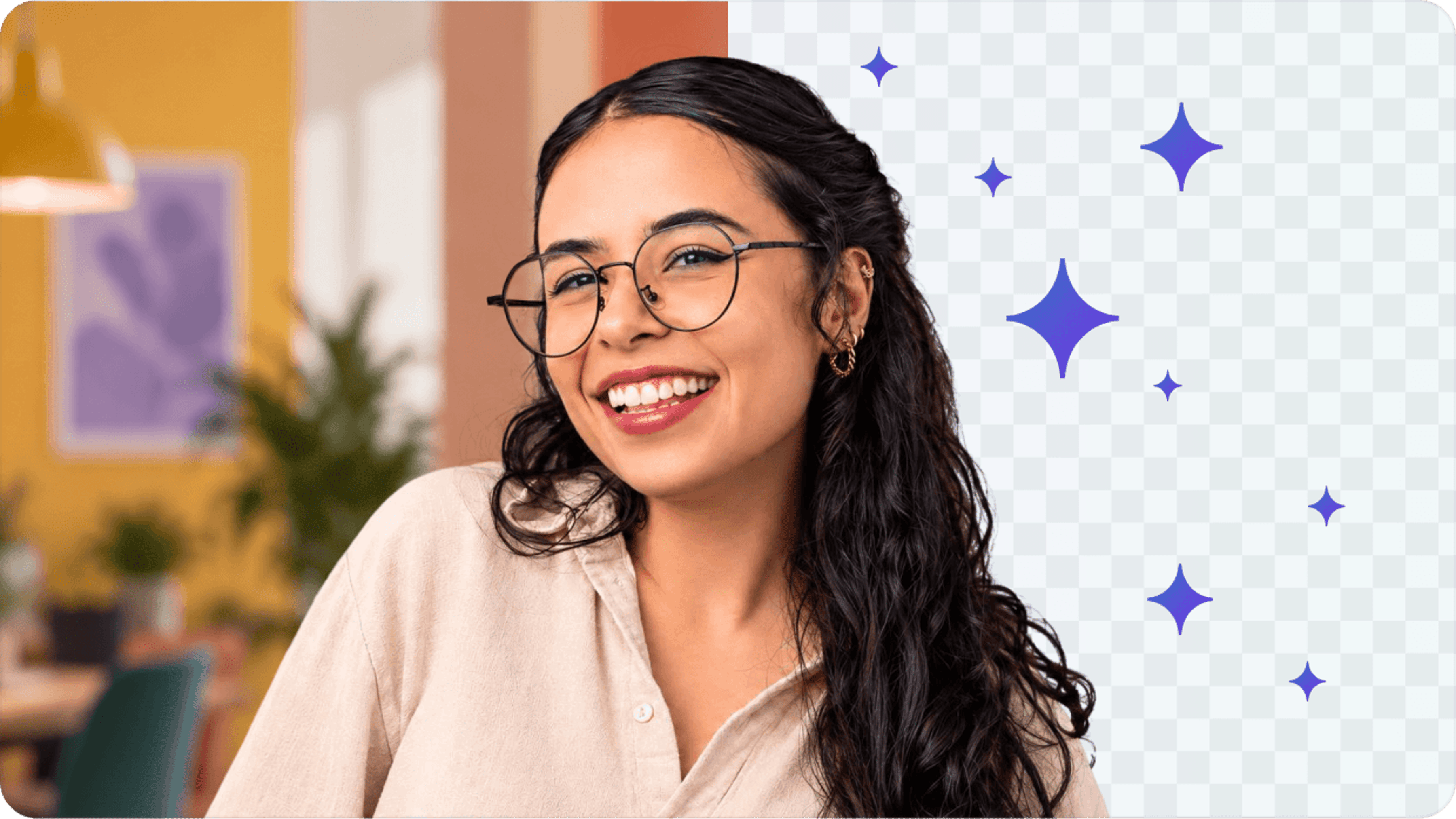 Background being removed from an image of a lady in an office