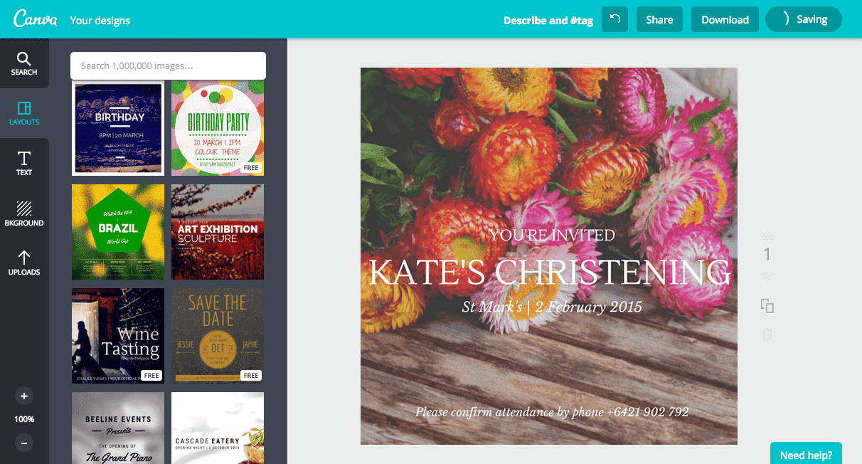 Create a christening invitaiton in canva