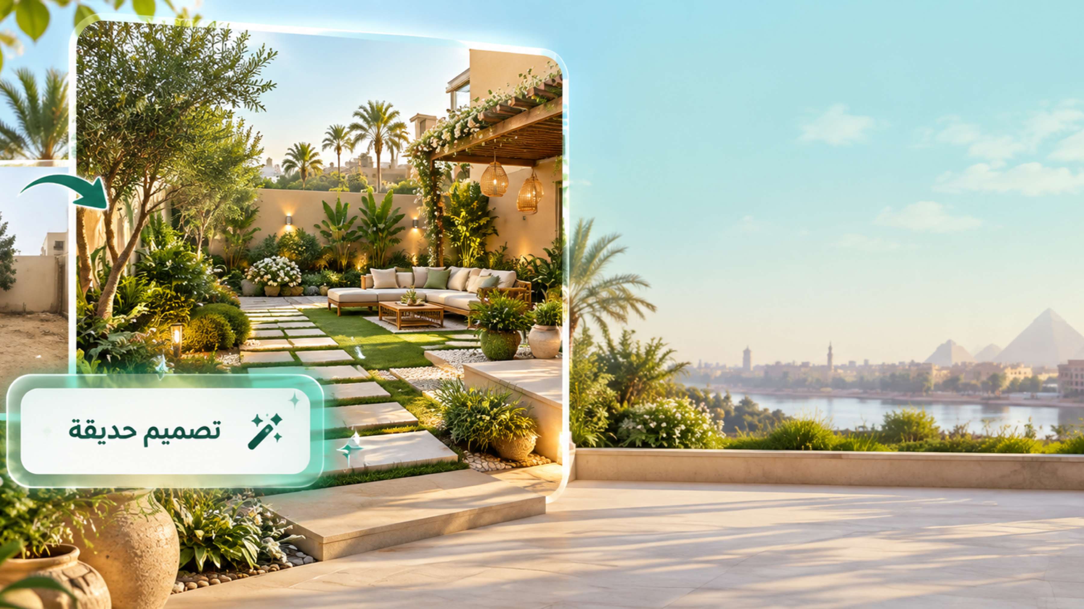 تصميم حديقة بالذكاء الاصطناعي مع معاينة قبل وبعد في Canva