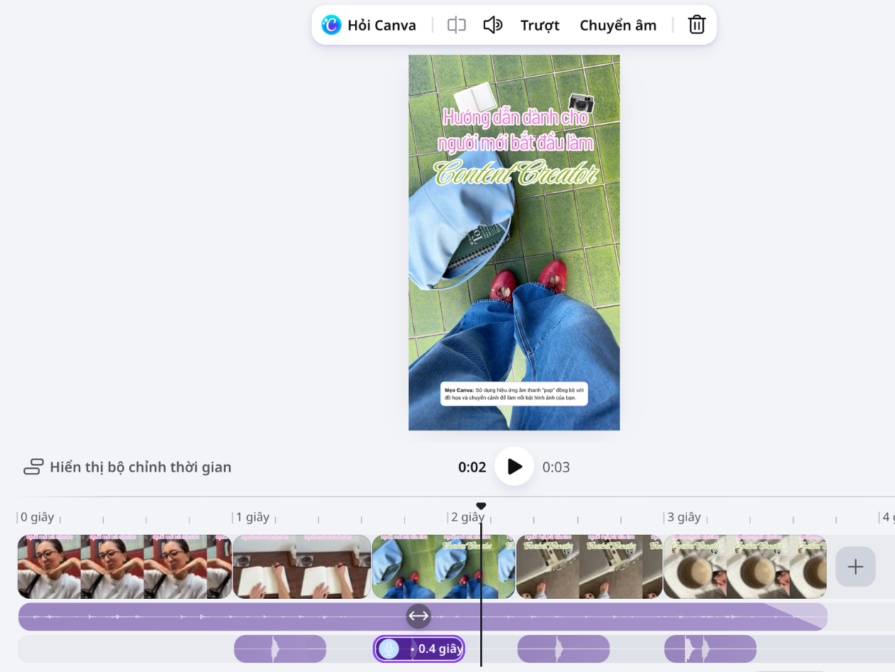 Ghép nhiều đoạn âm thanh Giao diện Canva ghép nhiều đoạn âm thanh vào cùng một video