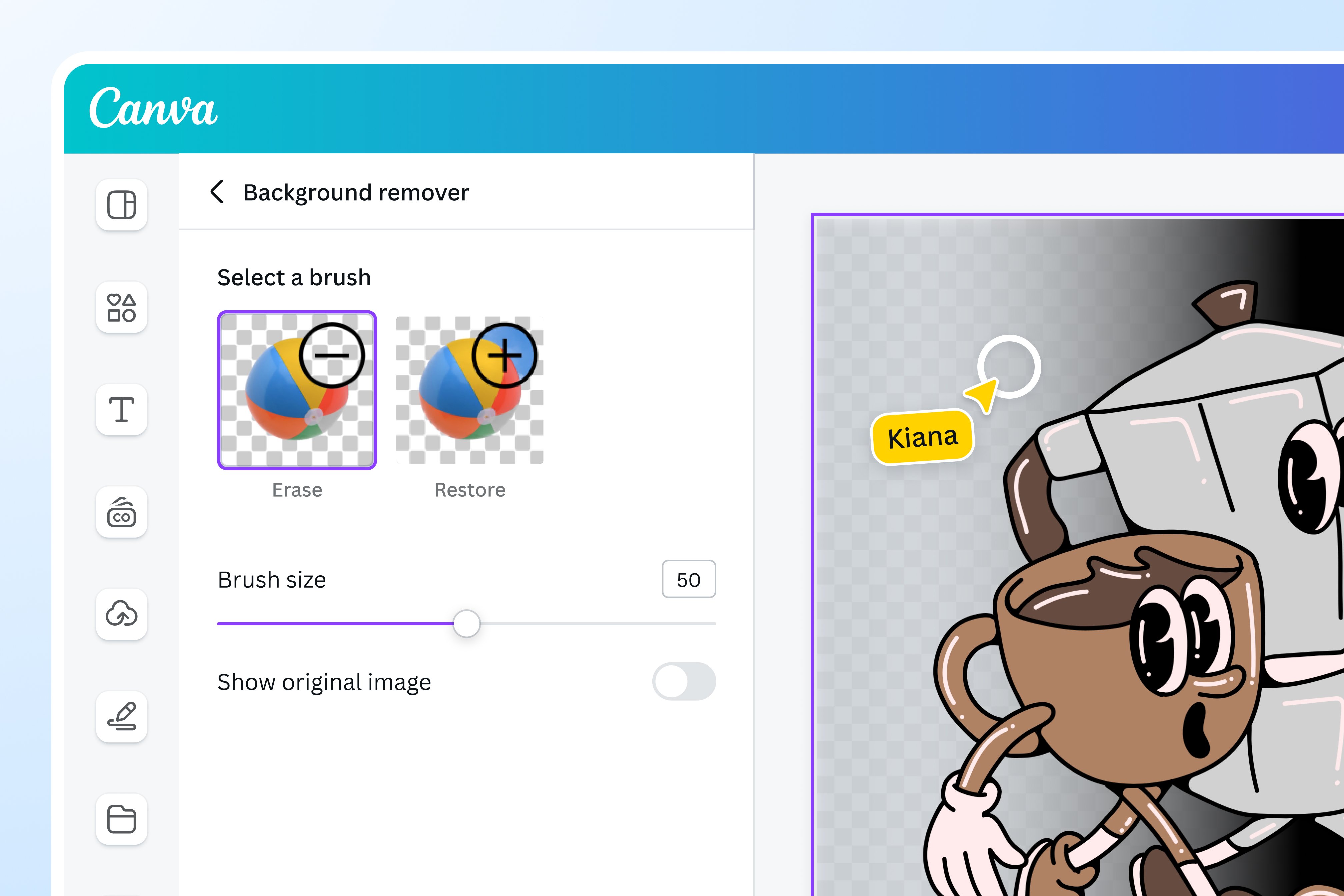 Adjust the BG remover’s brush size when editing your image’s black background Adjust the BG remover’s brush size when editing your image’s black background