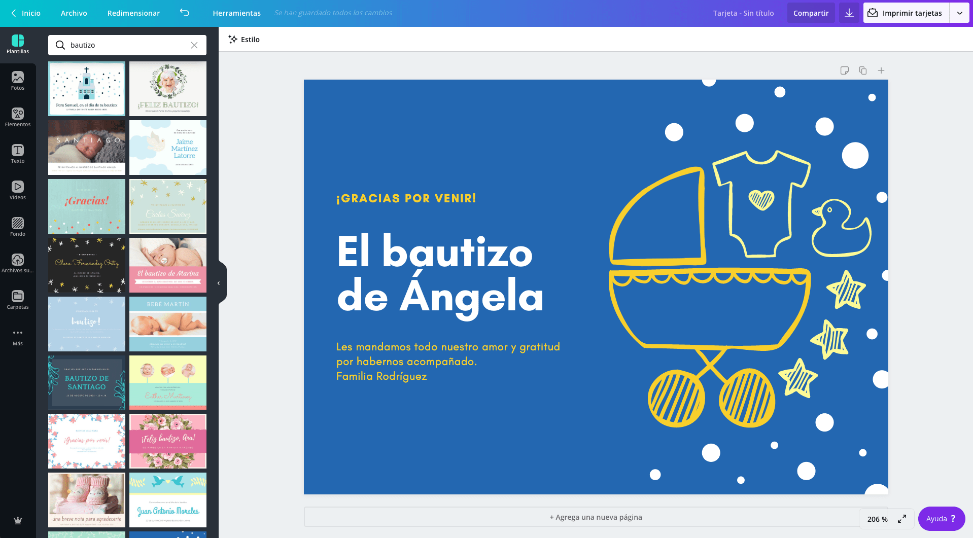 Tarjetas para bautizo